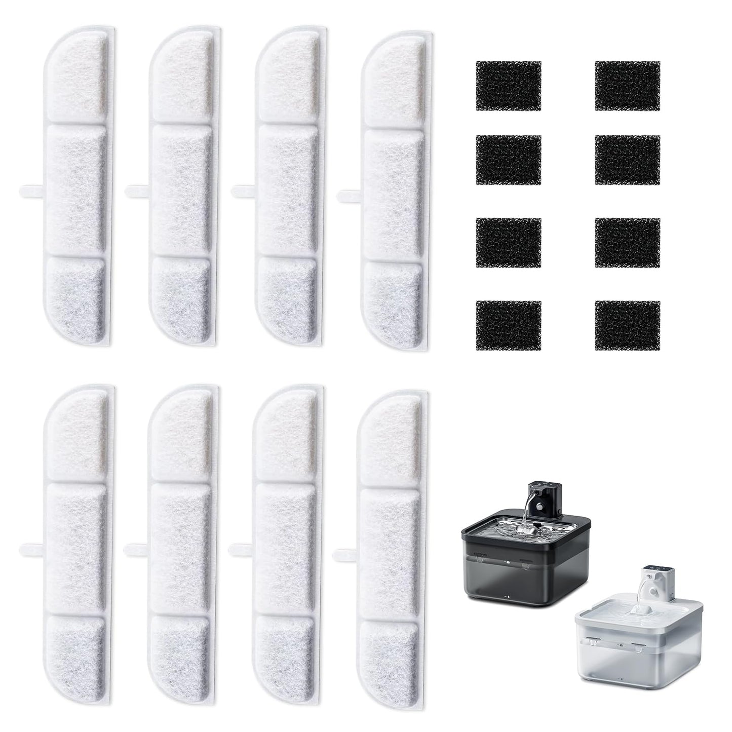 Filtros de Repuesto Downy Paws para Fuente de Agua de Gato Blanco con Triple Filtración (Paquete de 8)