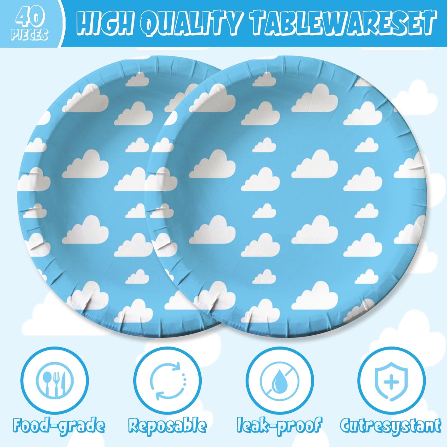 Suministros de Fiesta Nubes Blancas Cielo Azul para Decoración de Cumpleaños de Dibujos Animados