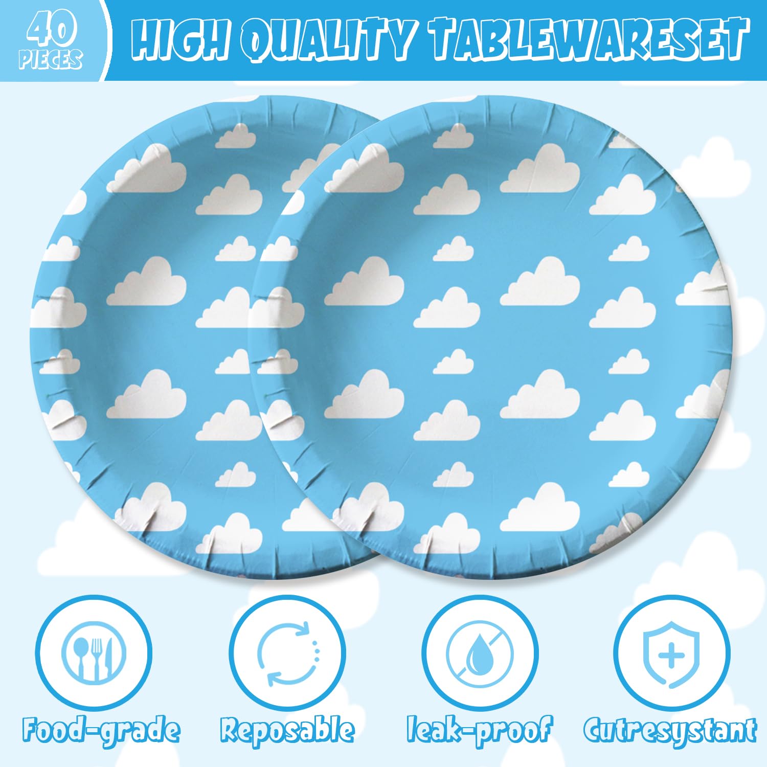 Suministros de Fiesta Nubes Blancas Cielo Azul para Decoración de Cumpleaños de Dibujos Animados