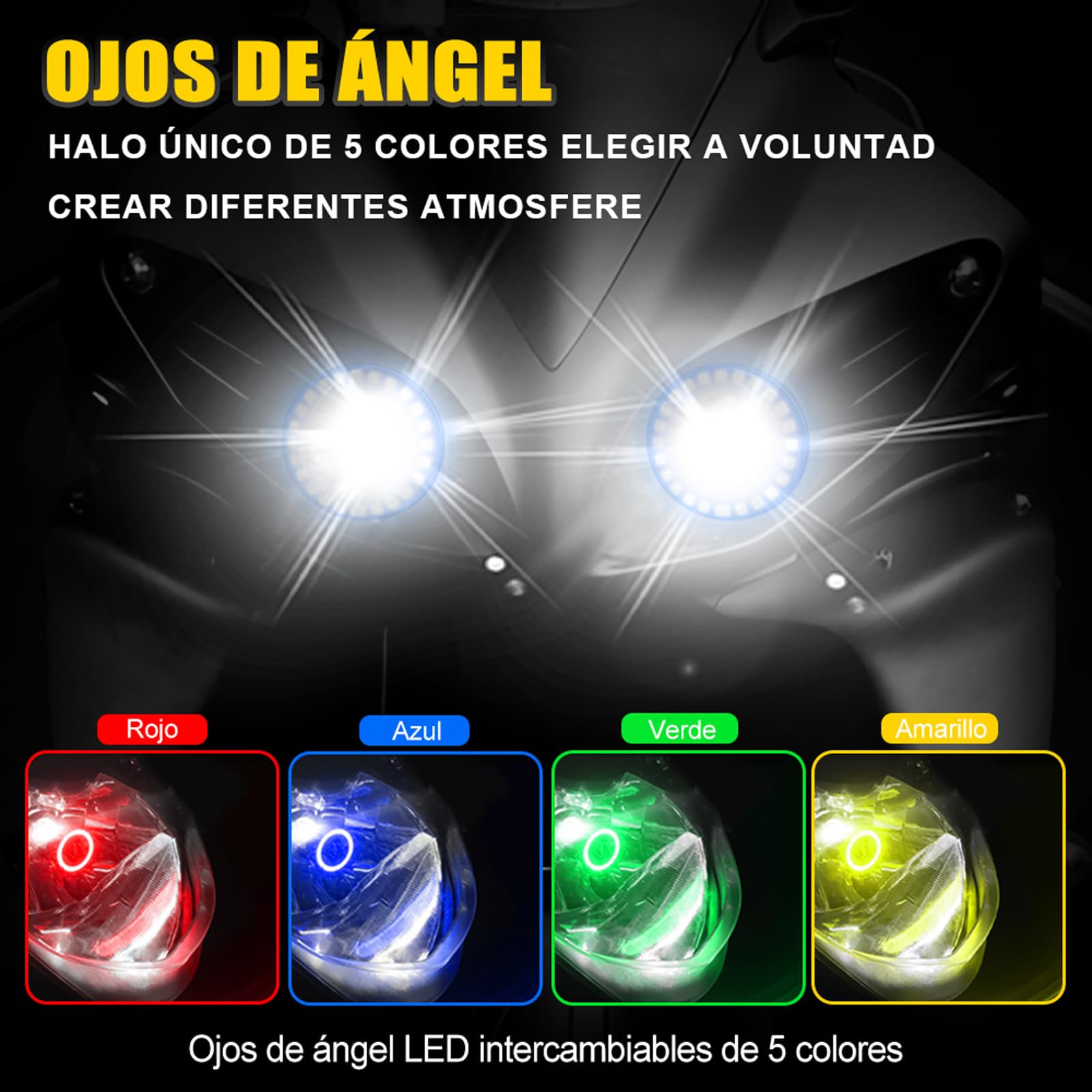 AutoFast Faros LED para Moto, 4 Colores de Luz Cambiantes, H4/HS1, 60W de Alta Potencia, 8000 Lúmenes, Aluminio, Alta Calidad, Fácil de Instalar, Compatible con Varios Vehículos, 1pc