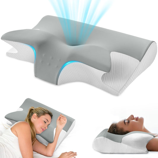 GALASALA Almohada Memory Foam, Almohada Cervical para Aliviar el Dolor de Cuello, Almohada Ortopédica Ergonómica para Boca Arriba, Personas Que Dormir de Lado o Boca Abajo, con Fundas de Almohada