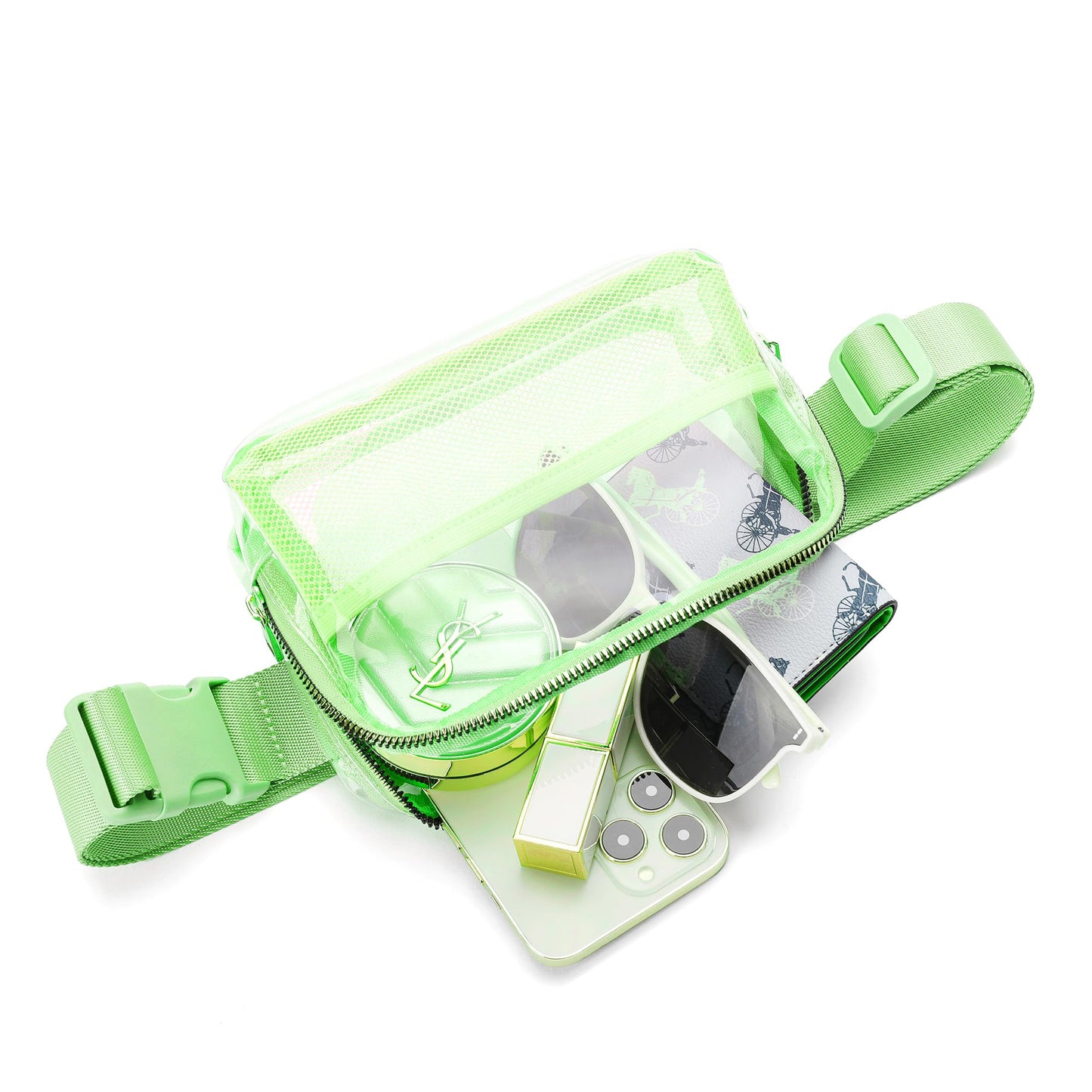 Riñonera Transparente con Correa Ajustable Verde Brillante para Mujeres y Hombres
