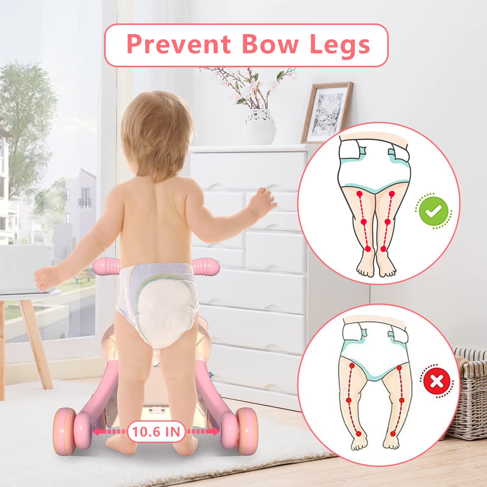 QDRAGON 3 en 1 Baby Walker y centro de actividades para niña, aprendiendo a caminar, sentarse para estar de pie, juguetes educativos tempranos con panel de música para bebés más de 12 meses, color