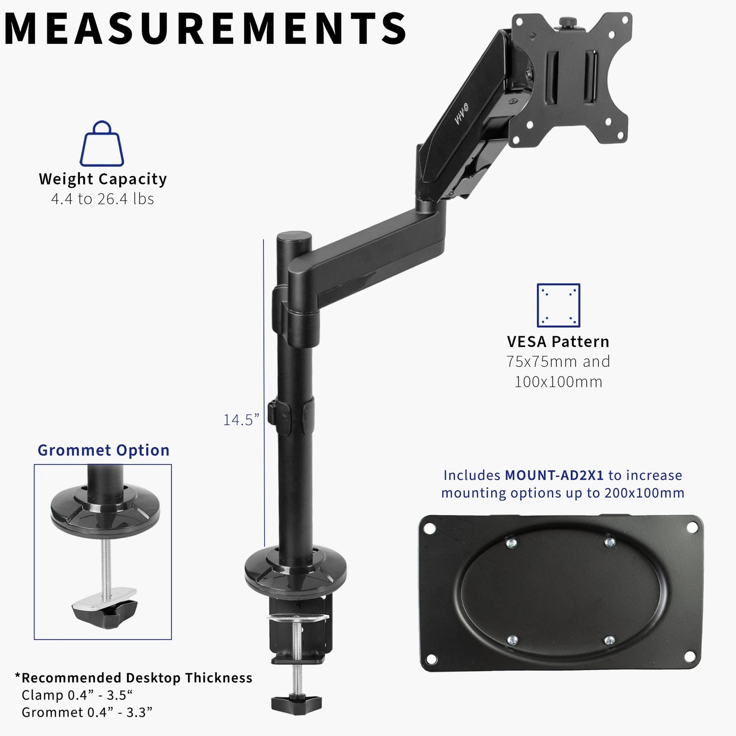 Soporte de Escritorio Articulado VIVO Negro para Pantalla de Monitor UltraWide hasta 35 Pulgadas