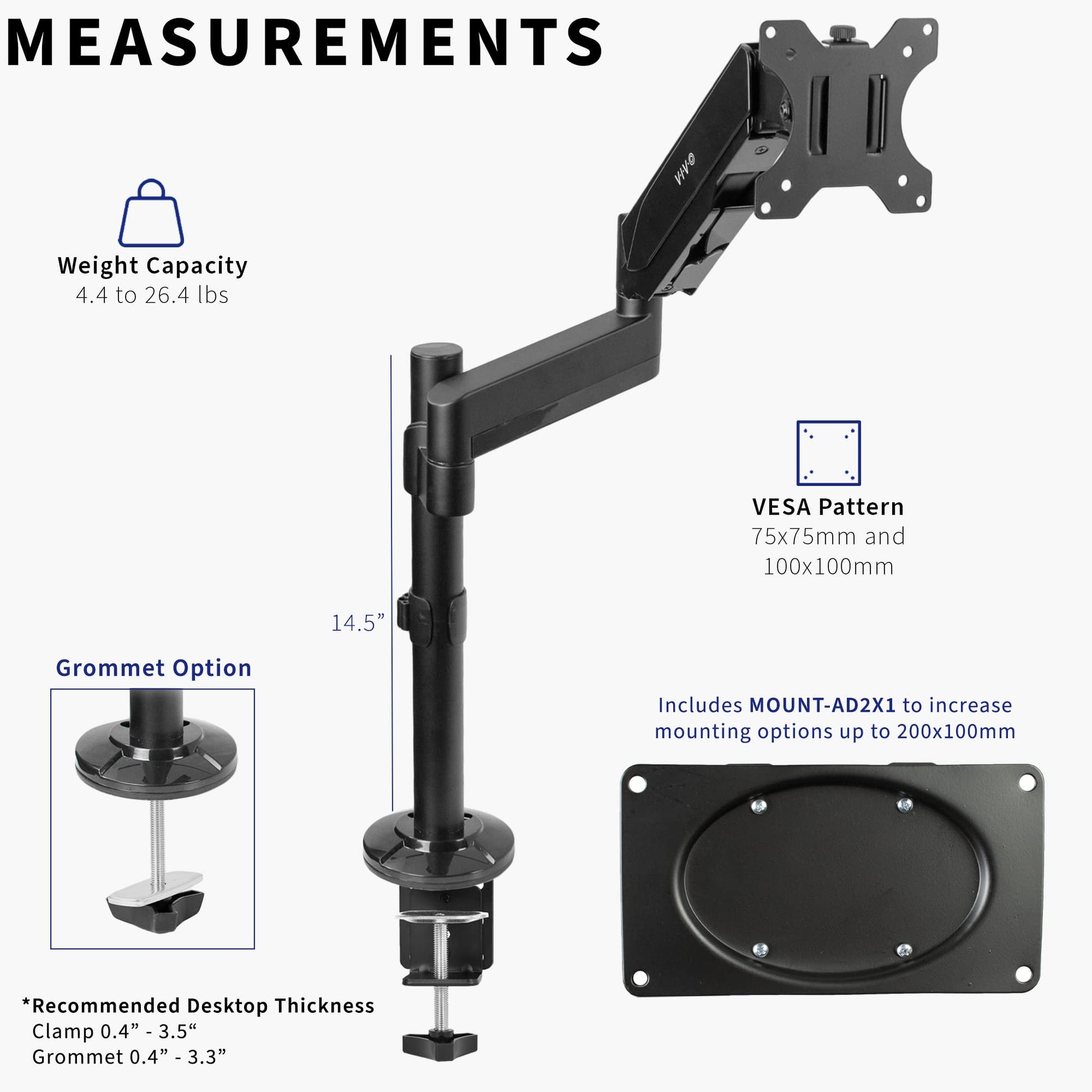 Soporte de Escritorio Articulado VIVO Negro para Pantalla de Monitor UltraWide hasta 35 Pulgadas
