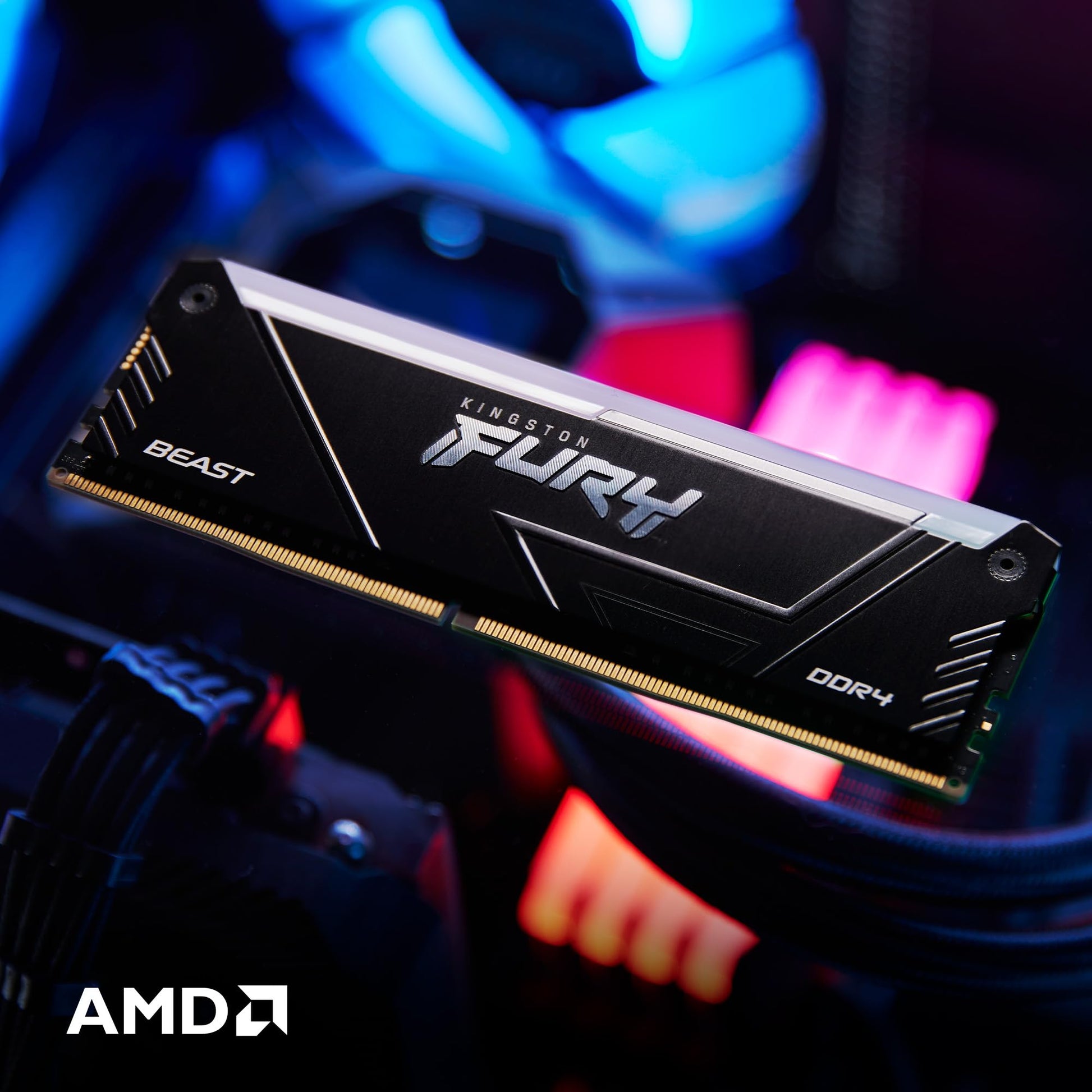 Kingston Fury Beast Black RGB DDR4, Memoria Gamer para PC, Capacidad: 32GB Kit (2x16GB), Frecuencia: 3600MT/s, Latencia: CL18, Factor de Forma: DIMM 288-Pin, Color: Negro/RGB, KF436C18BB2AK2/32