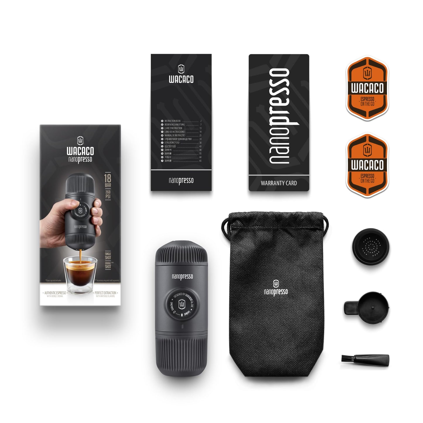 Cafetera de Espresso Portátil Wacaco Nanopresso Negra versión Mejorada para Viaje