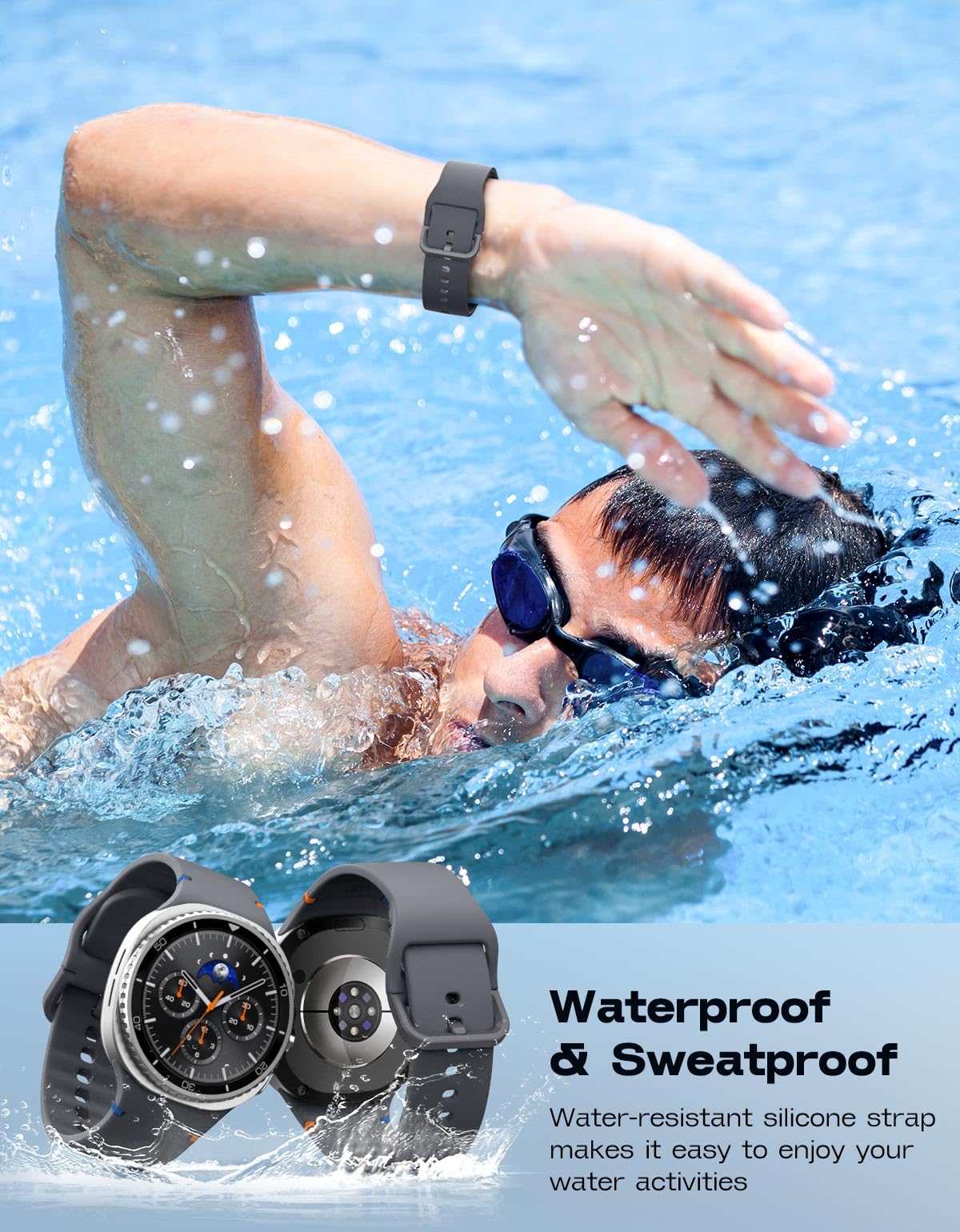 Astorgos 6 Pack Sport Bands Compatible for Samsung Galaxy Watch 8 Band 40mm 44mm/Galaxy Watch 8 Classic 46mm, No Gap Soft Silicone Strap for Men Women, S/M, BLK+WH+SG+AG+MB+O