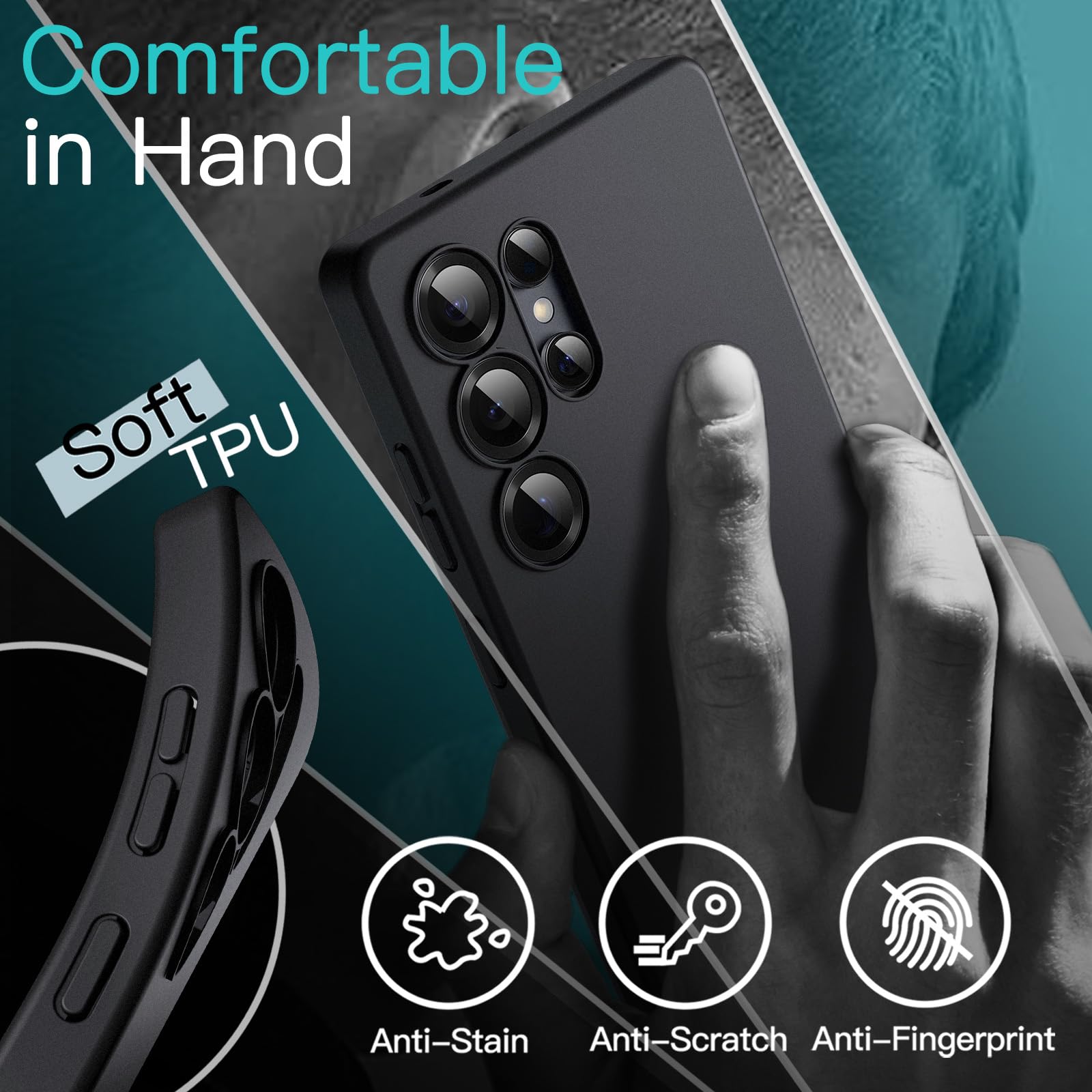 JETech Slim Ajuste Funda para Samsung Galaxy S25 Ultra 5G, Protección Completa Lente Cámara, Carcasa Protectora TPU Suave Delgada con Acabado Mate, Antigolpes (Negro Titanio)