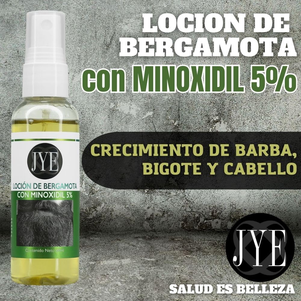 Set de Botellas JYE Bergamota Minoxidil 5% Cabello y Barba Unisex Crecimiento y Fortalecimiento
