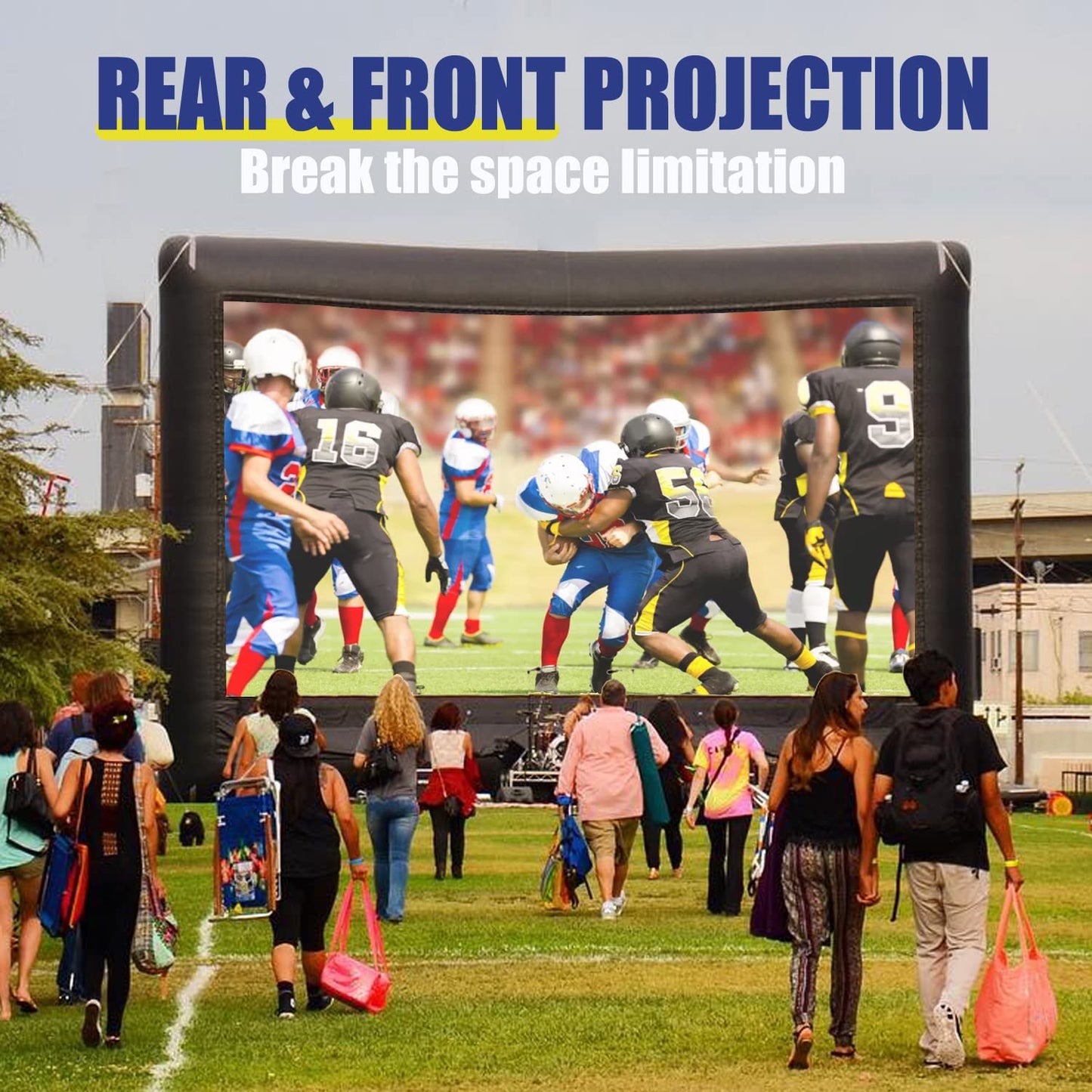 CZGBRO - visualización inflable para proyector – visualización de cine al aire última intervensión para fiestas de películas, patio trasero exterior con soplador de aire y bolsa de transporte,