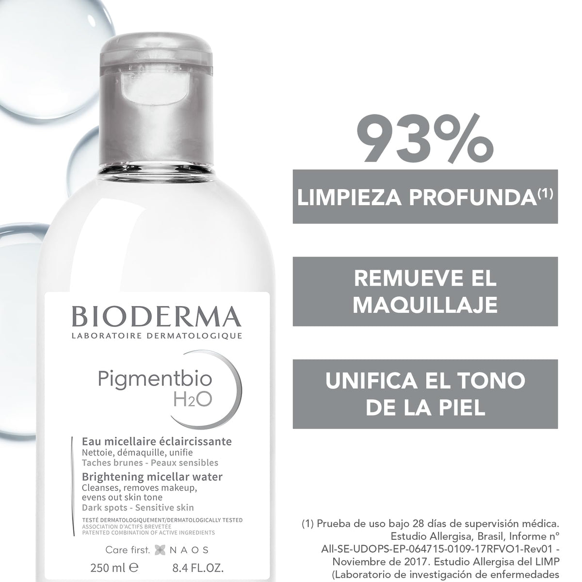 BIODERMA, Agua Micelar, Pigmentbio H₂O, Desmaquillante Hidratante Iluminador, Elimina Impurezas, 250ML