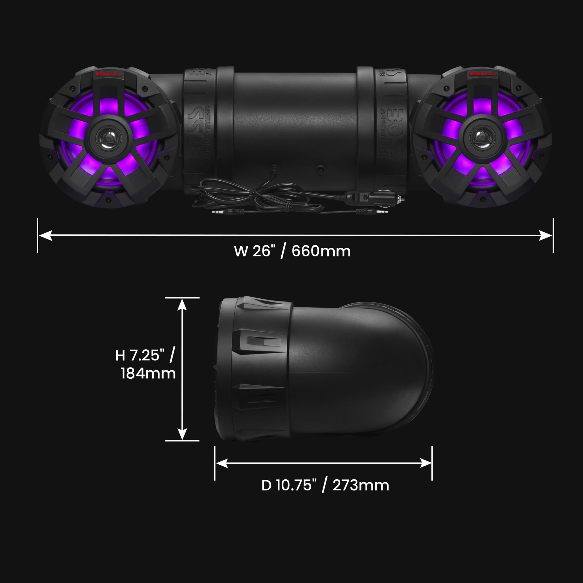 BOSS Audio Systems ATV8BRGB ATV UTV Weatherproof Sound System - 8 Inch Speakers, 1.5 Inch Tweeters, Built-in Amplifier, Bluetooth, Multi-Color Illumination, Easy Installation for 12 Volt Vehicles