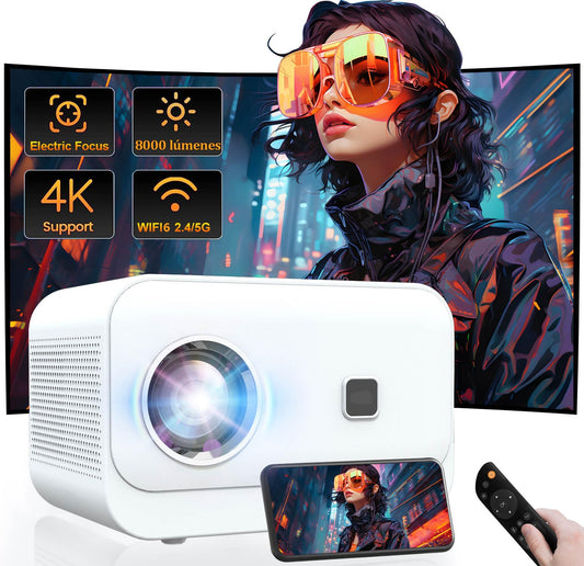 Proyector Portátil A11 Blanco con Soporte HD 4K y Conectividad 5G WIFI6 Bluetooth