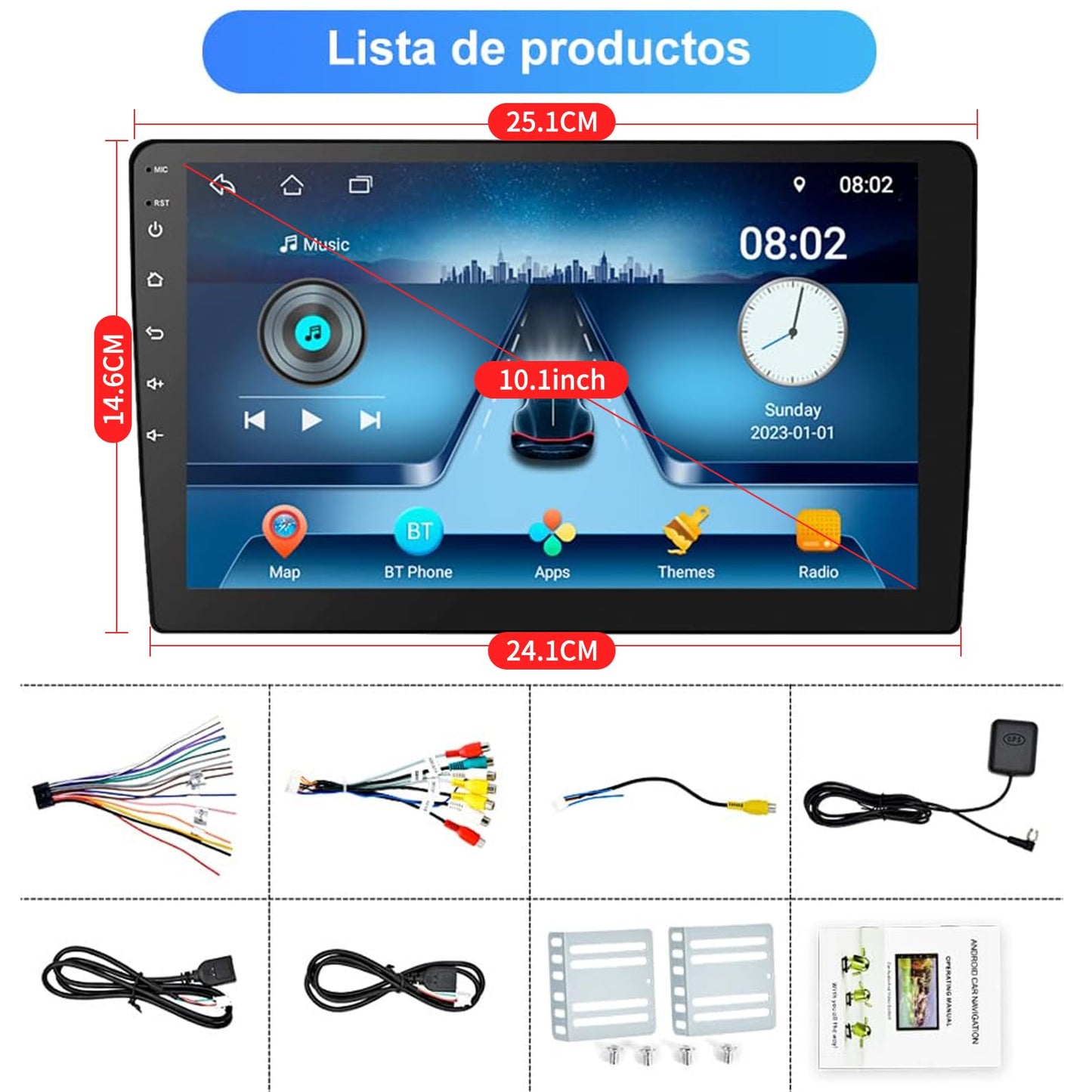 FINYQBET Autoestéreo para Carro de Pantalla 1 DIN de 10 Pulgadas con CarPlay, Android Auto, Sistema Android, WiFi, GPS, Bluetooth, Mirror Link y Cámara de Visión Trasera