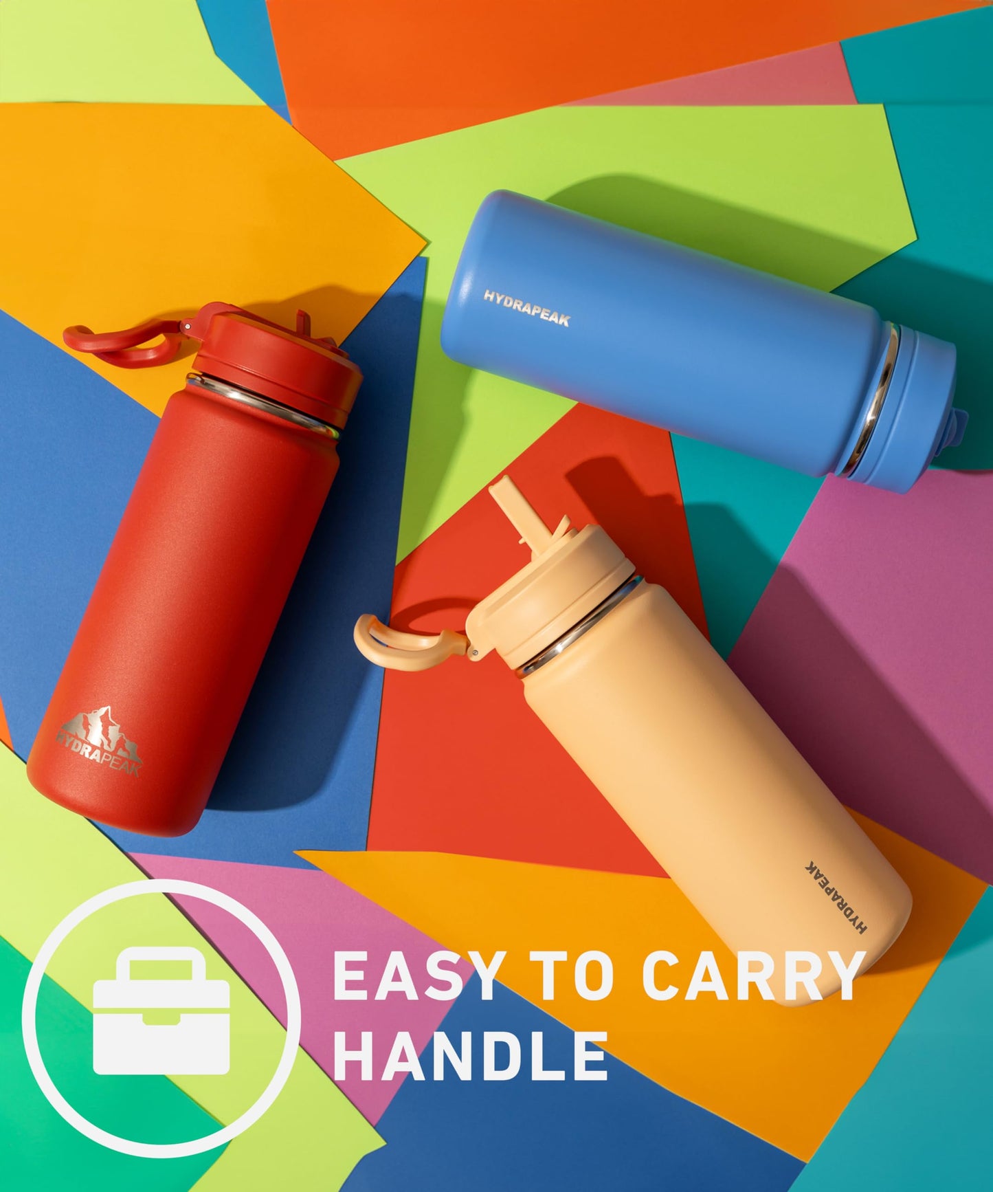 Botella de Agua de Acero Inoxidable Hydrapeak Mini Azul con Tapa de Pajita para Niños