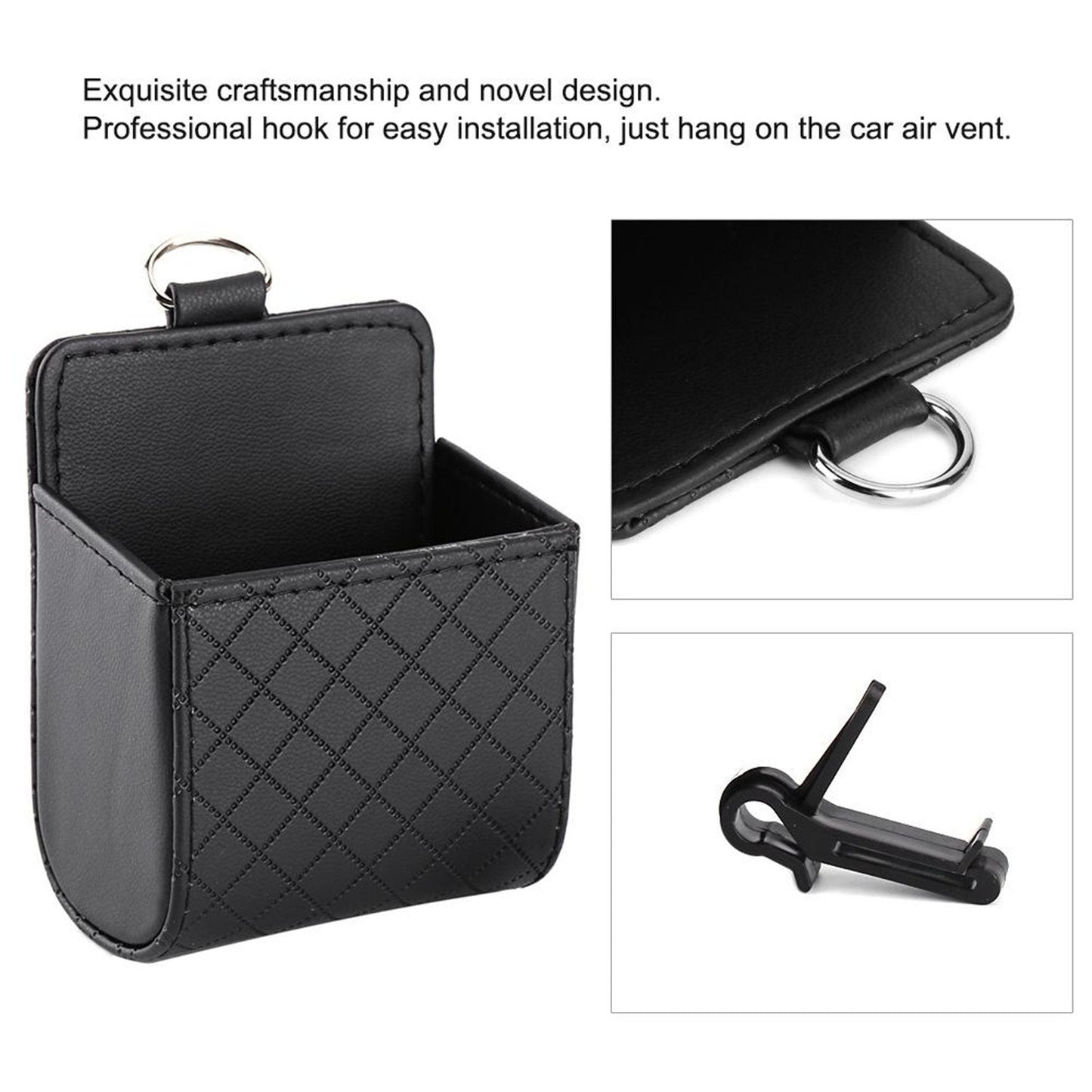 Yosoo Coche Auto Respaldo Interior Aire Ventilación Celular Organizador bolsa bolsa caja almacenamiento ordenado moneda bolso estuche con gancho (negro)