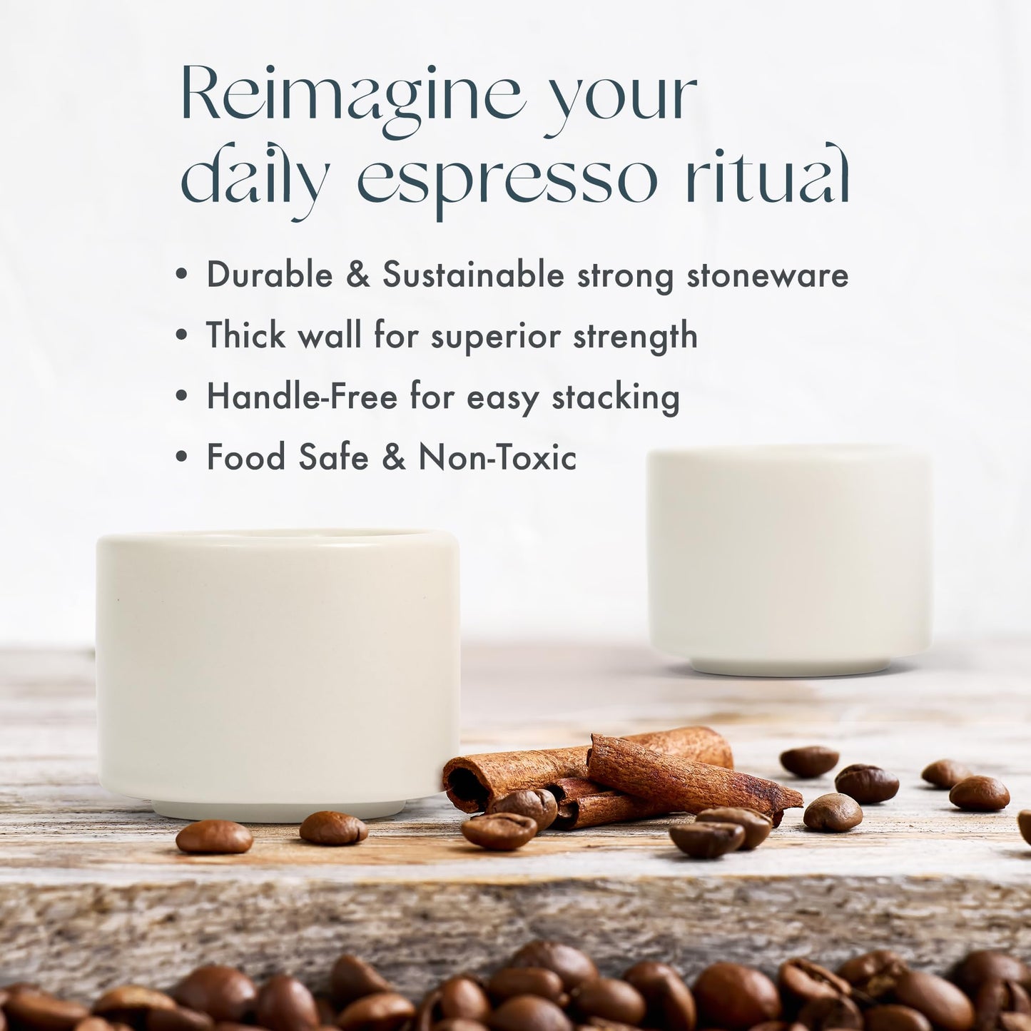 Folk Ceramics Leonard Tazas de café expreso de cerámica | Modernas tazas apilables demitasse para espresso, paredes gruesas, sin mango, duraderas, aptas para lavaplatos y microondas, juego de 2, 3