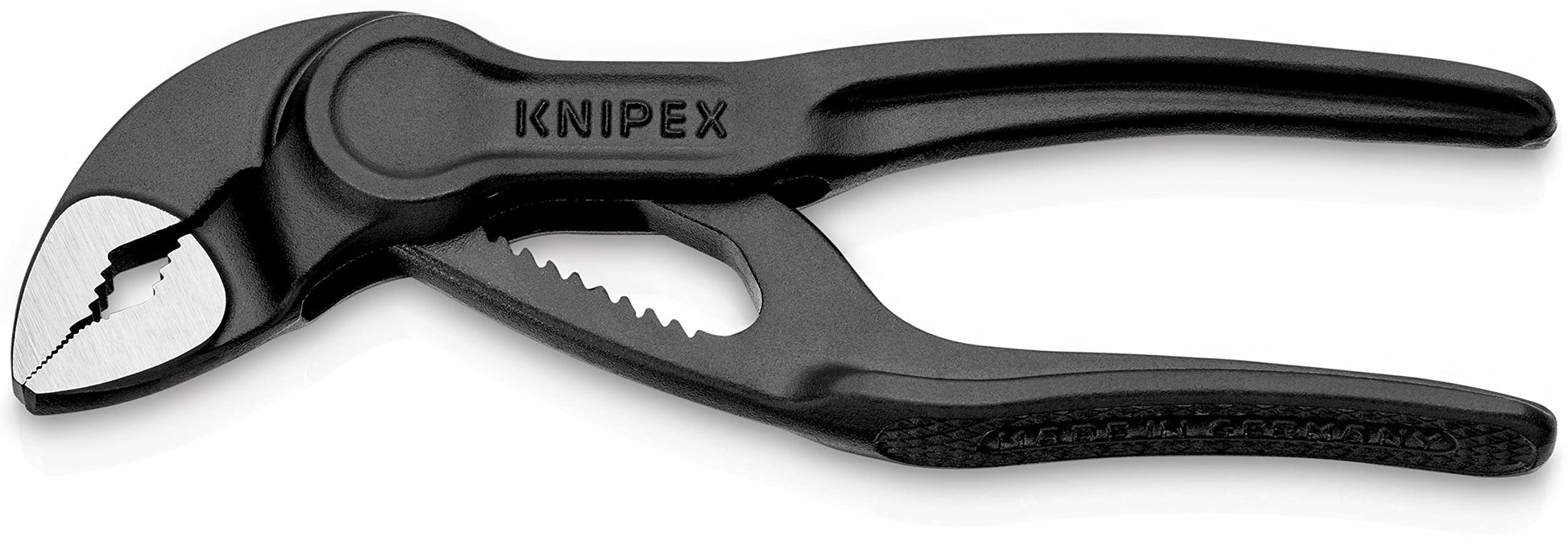 Knipex Cobra XS Mini Alicates para bomba de agua, 100 mm, tuercas a 24 mm, tubos a 28 mm, autobloqueante, ajuste fino mediante botón de empuje, Edc, 87 00 100