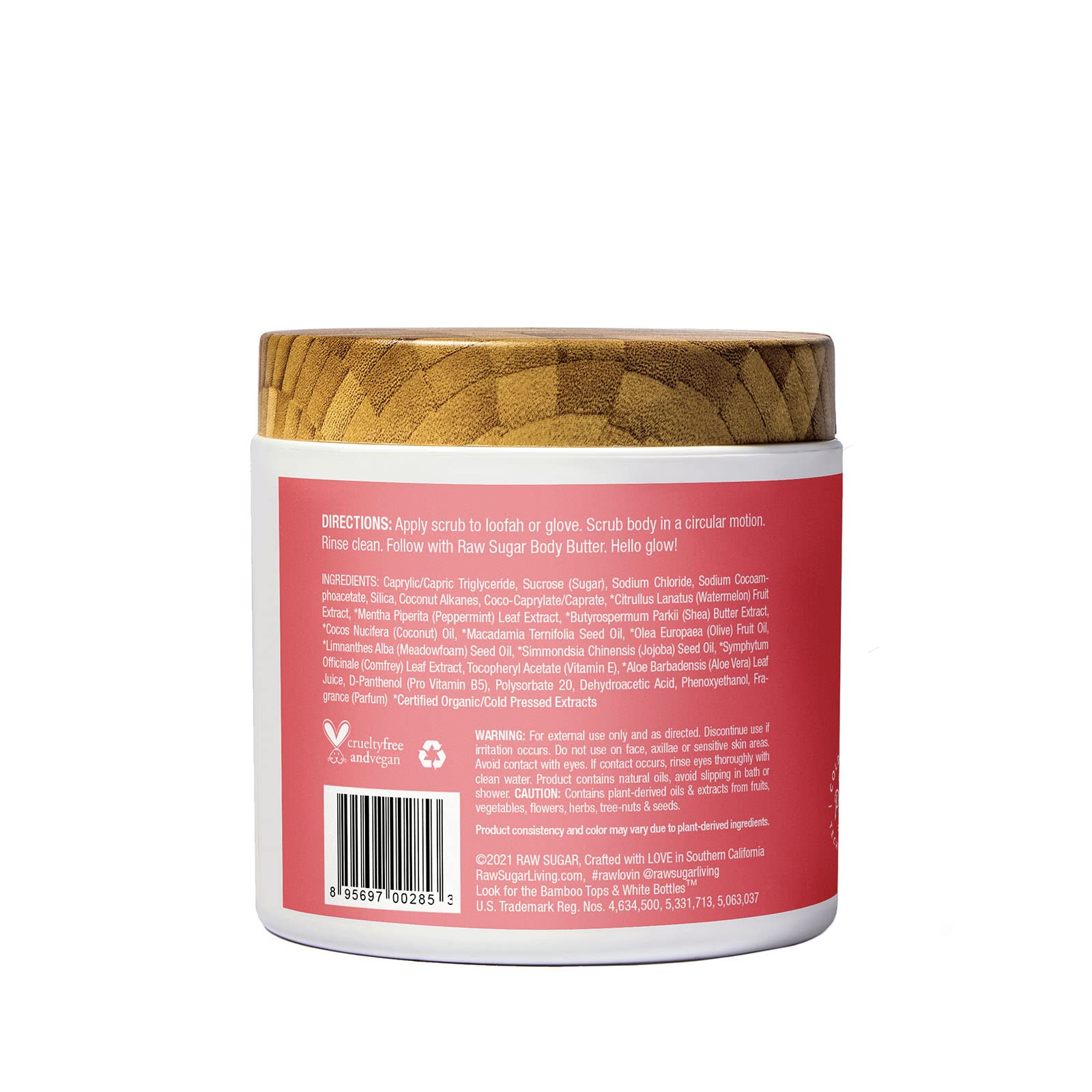 RAW SUGAR, Exfoliante Corporal Reparador a Base de Azúcar, Hidrata la Piel, con Sandía y Menta Fresca, Prensado en Frío, Vegano, Libre de Sulfatos y Parabenos, 425 g