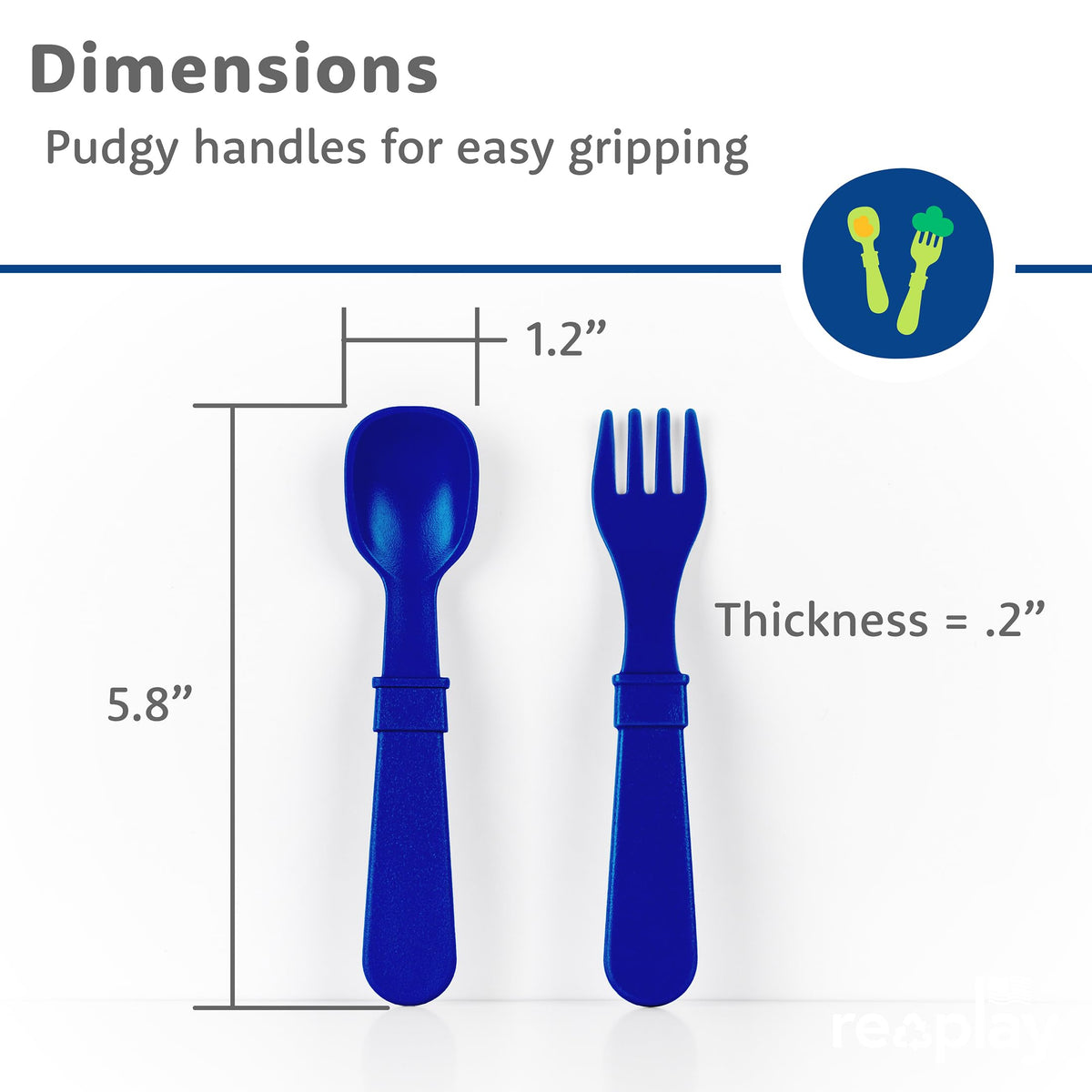 Re-Play - Juego de platos y utensilios divididos de 3 x 3 pulgadas, juego de tenedores y cucharas para niños pequeños, apto para lavaplatos y microondas, fabricado en Estados Unidos, color azul