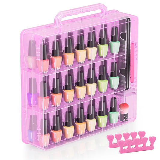Beloving - Funda organizadora de esmalte de uñas para 48 botellas, soporte para esmalte de uñas con divisor ajustable, almacenamiento de esmalte de uñas de gel de doble cara, organizador para exhibición de almacenamiento, color rosa