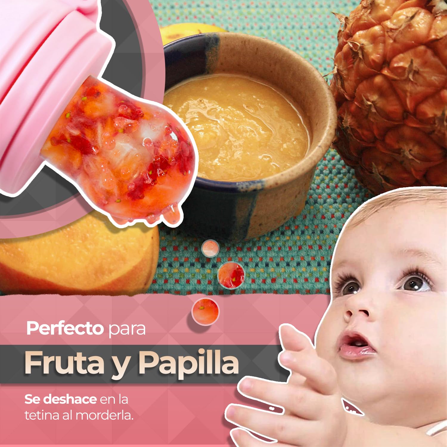 Chupones alimentadores para frutas y papillas con tapa libre de bpa, dibujos animados, 4m+ 3 piezas (pig rosa / pig rosa gris / pig blanco rosa)