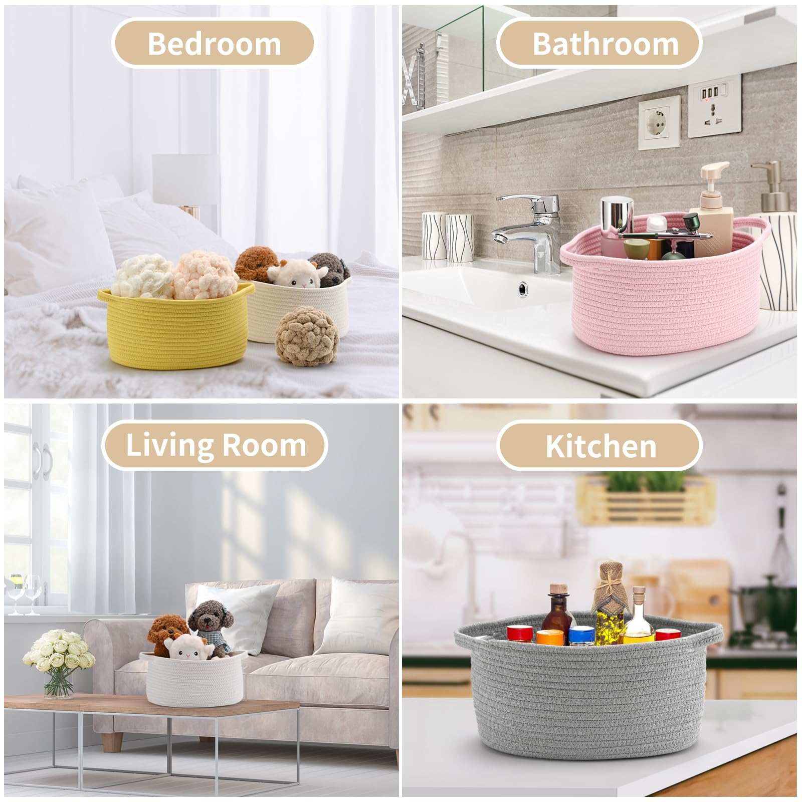 Happyiren - Cesta de regalo tejida con asa, cesta de regalo vacía color beige para guardería, regalos de baby shower, cumpleaños, boda, cubeta de almacenamiento decorativo para juguetes, pañales