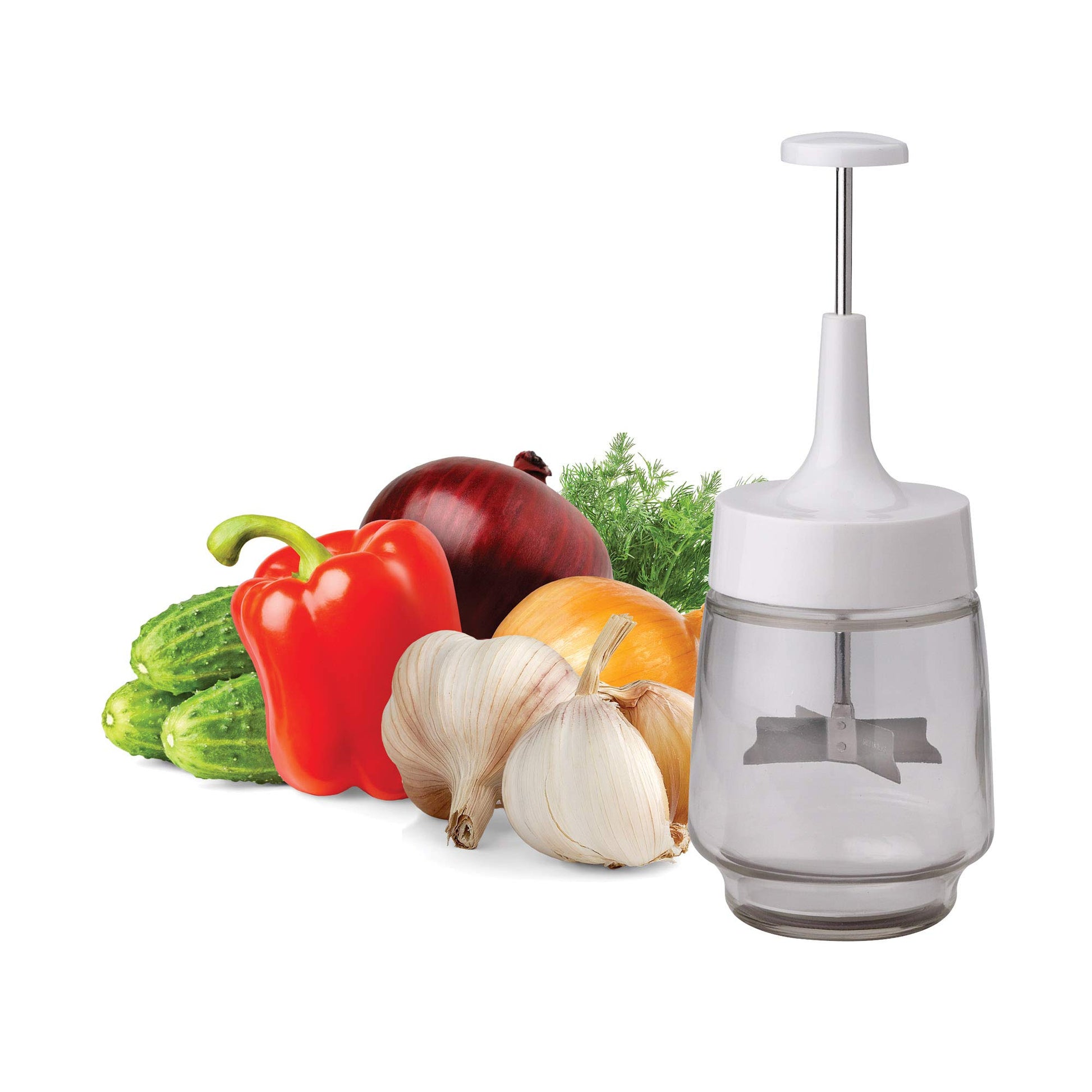 HIC Kitchen - Picador de cebolla antiguo, cuchillas de acero inoxidable 18/8 de borde liso