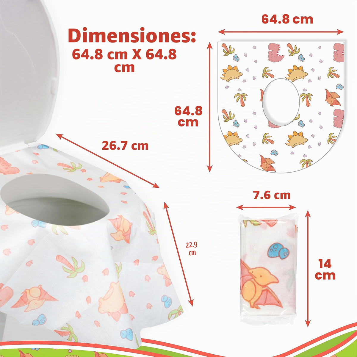 POTTY SHIELDS Funda de inodoro impermeable XL para niños y adultos, portátil e individualmente envuelta para viajes, dinosaurios (20 unidades)