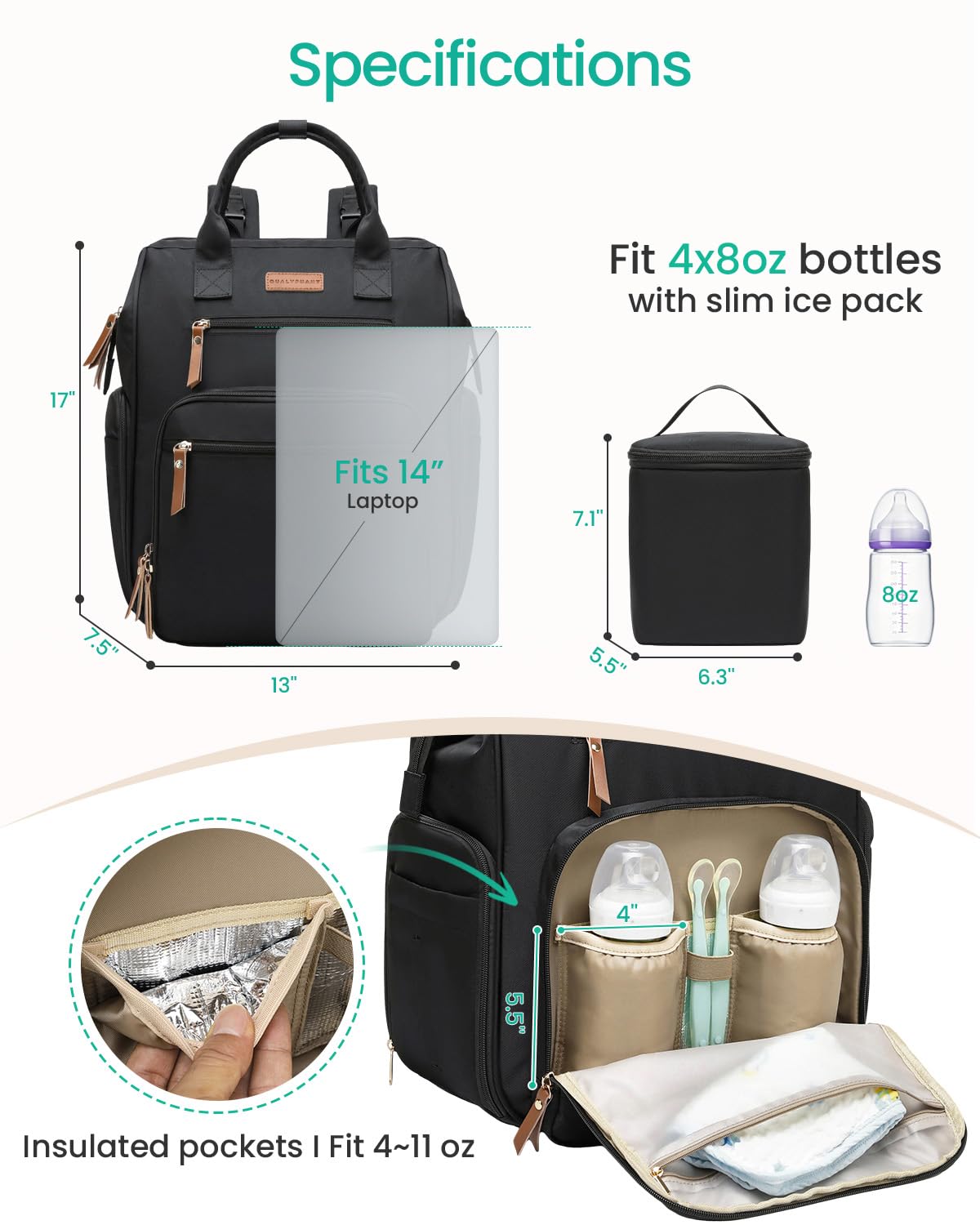 Qualyphant - Bolsa extragrande para extractor de leche con bolsa enfriadora, apta para Spectra S1 S2 Momcozy Medela | Bolsas de bombeo para madres de trabajo, diseño de doble cubierta y convertible