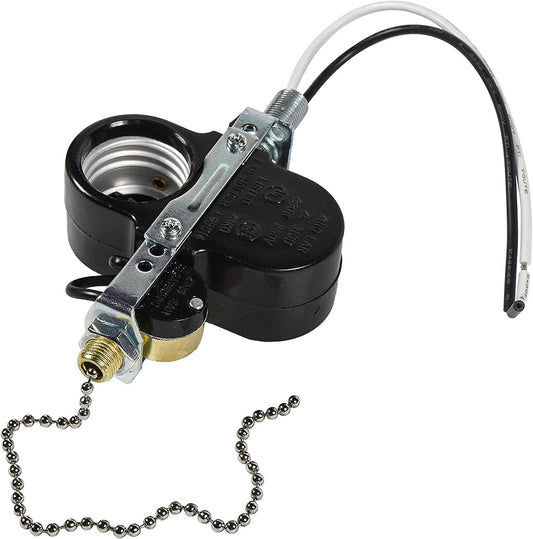 HQRP Ventilador de techo con interruptor de 2 luces compatible con Zing Ear ZE-310D ZE-109M Socket Pull Chain Switch Lámpara de techo Soporte de lámpara E95014, UL Listado