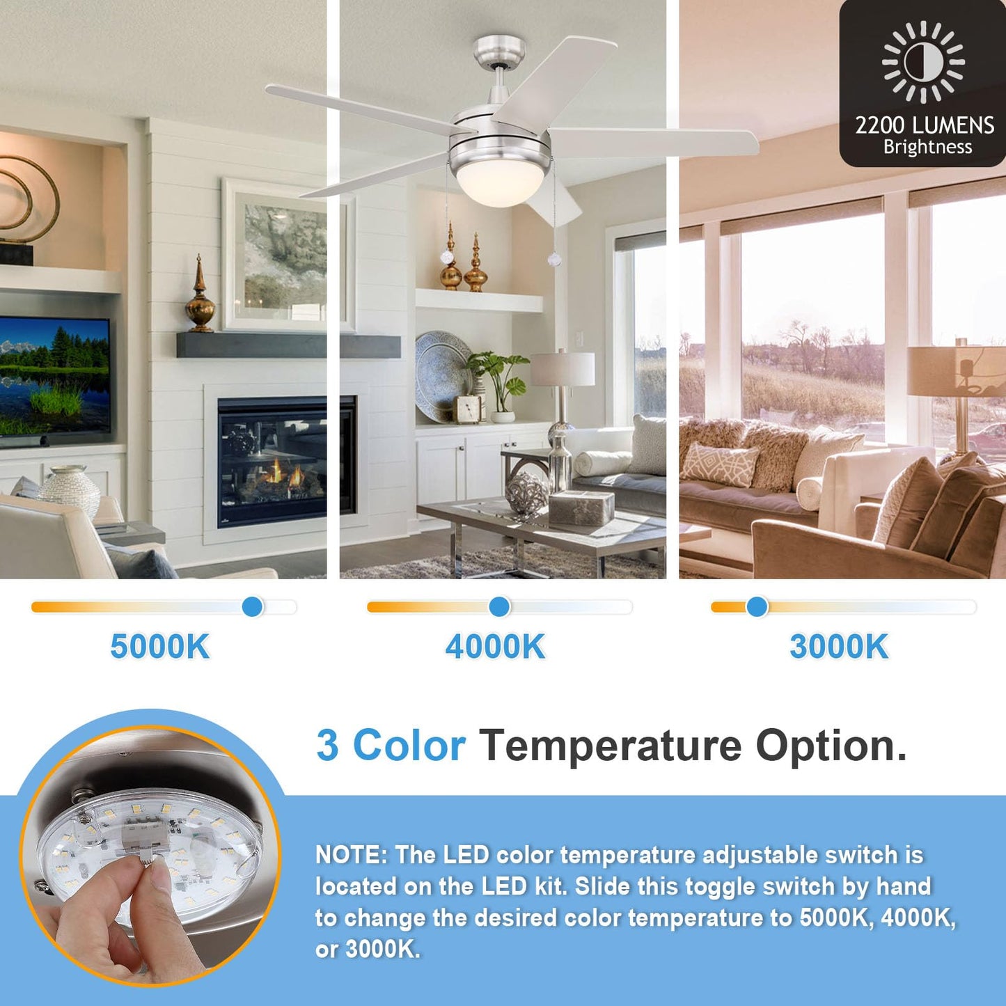 Ventilador de Techo 4 Pulgadas LED 18W 3CCT 1800 Lúmenes 120V CRI90 Reemplazo de Luz