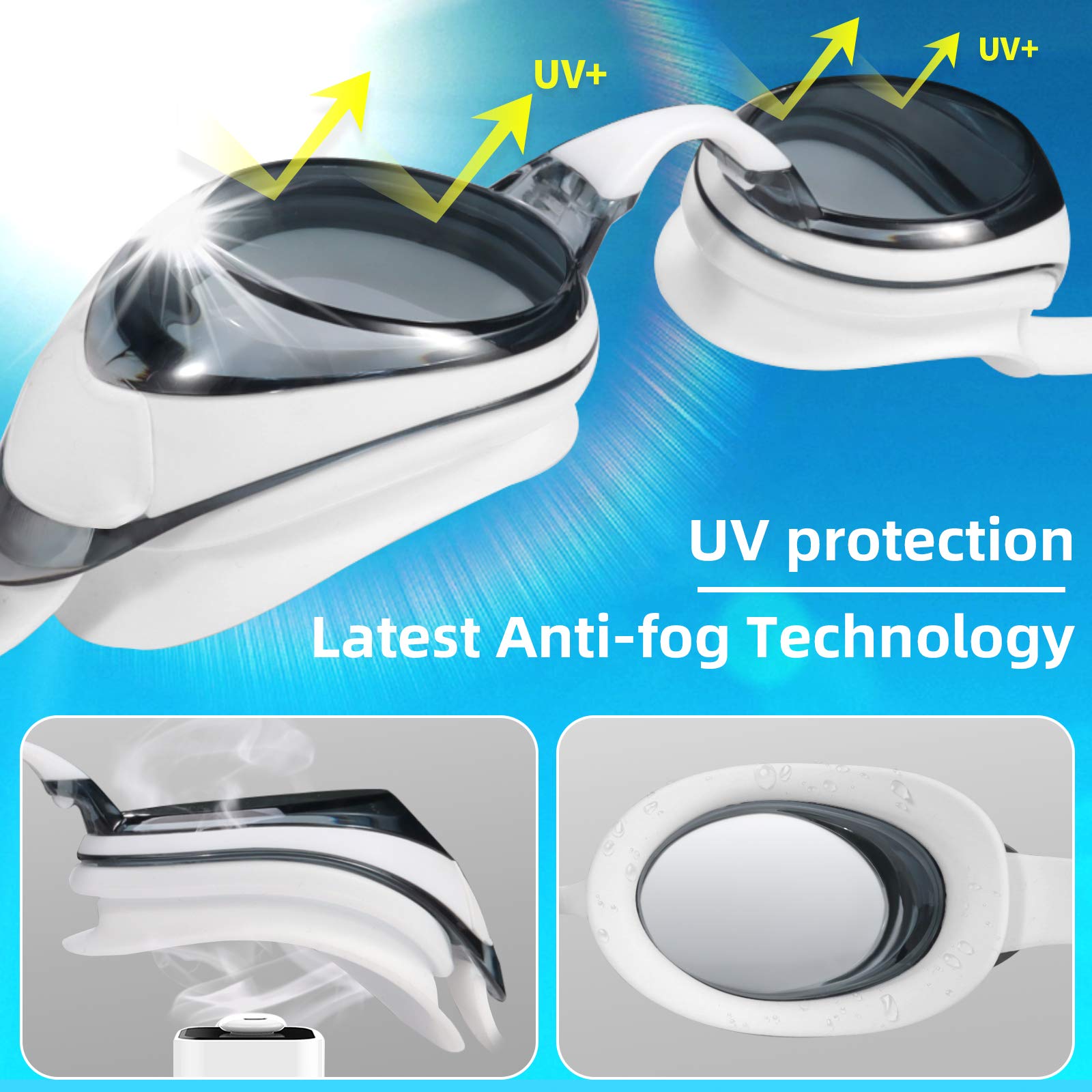Anteojos de Natación Seago Negro Visión Corta y Miope Anti-Vaho Protección UV para Adultos