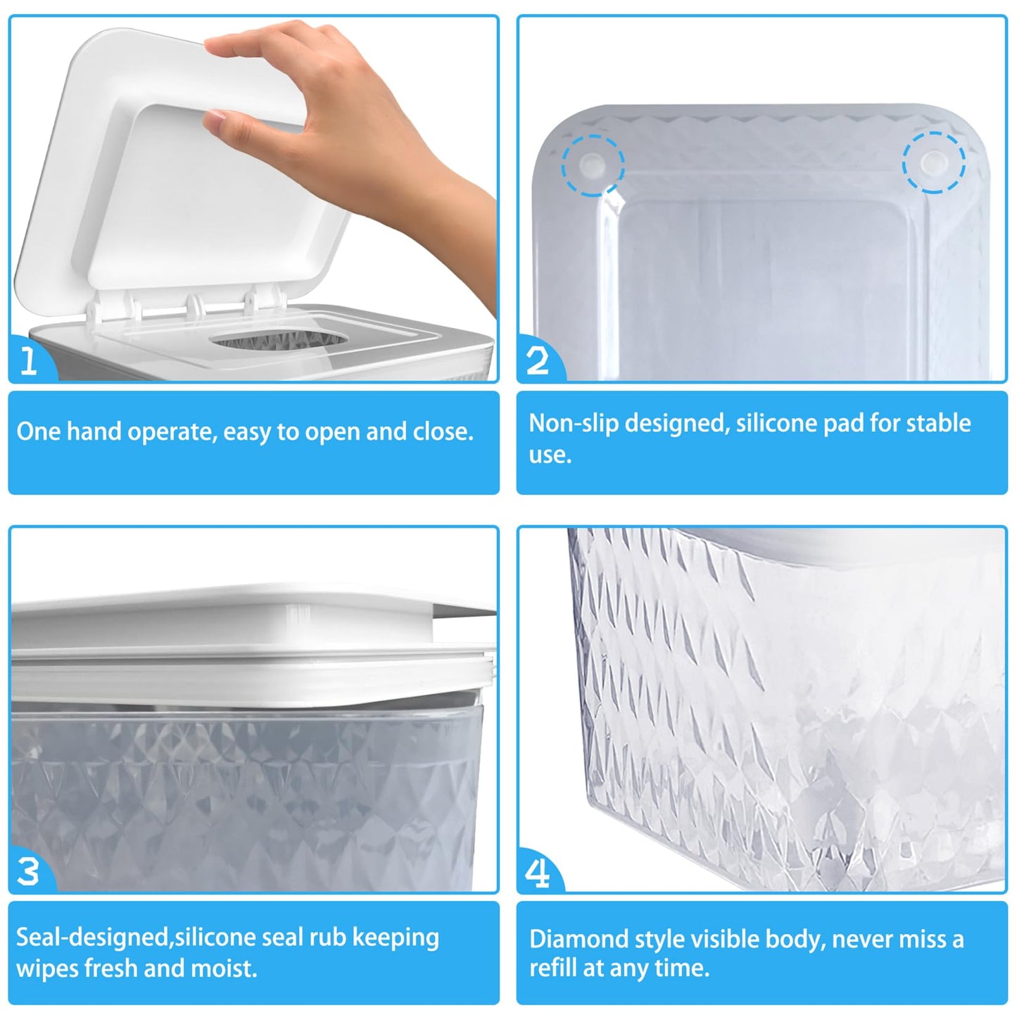 AWGOU Dispensador de toallitas húmedas para bebé - Contenedor de gran capacidad con diseño sellado a prueba de polvo para mantener las toallitas para pañales frescas