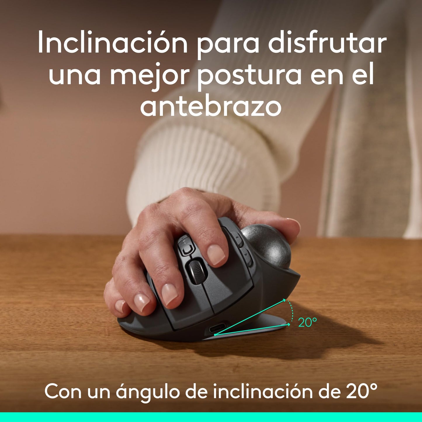 Mouse Ergonómico Inalámbrico Logitech MX Ergo Grafito con Trackball y 6 Botones Programables