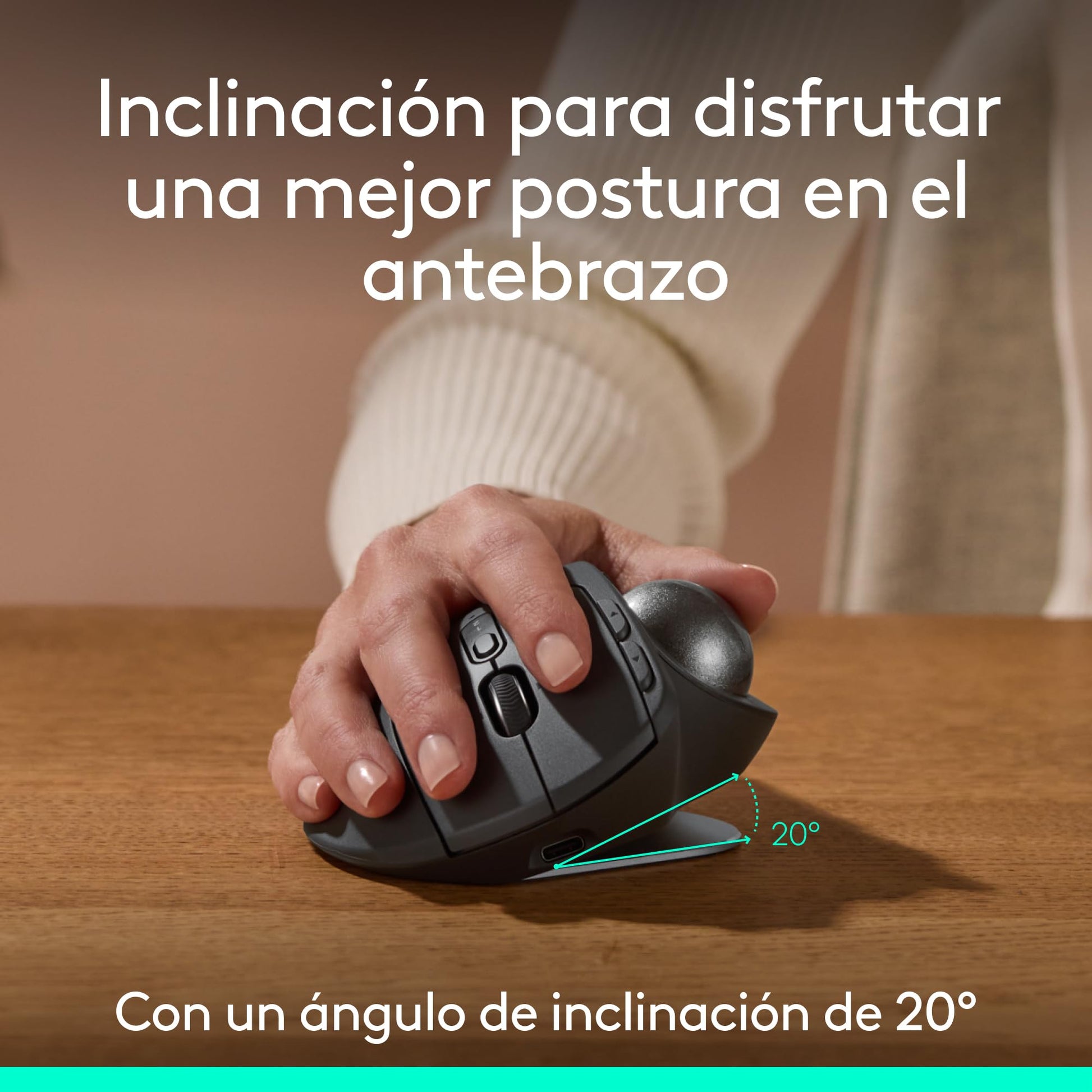 Mouse Ergonómico Inalámbrico Logitech MX Ergo Grafito con Trackball y 6 Botones Programables