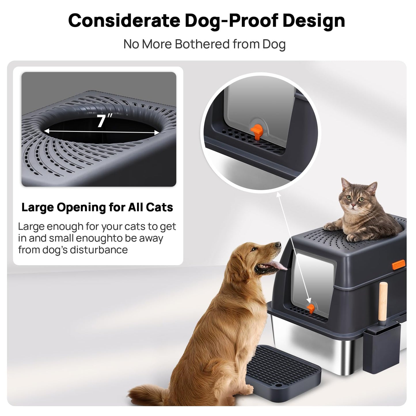 BEST JAJA Arenero de Acero Inoxidable con Tapa, de Metal Sus304, para Gatos, Cerrado, Extragrande, de Pared Alta, Jumbo con Triple Pedal, Antiadherente, Antifugas (XL, Negro)