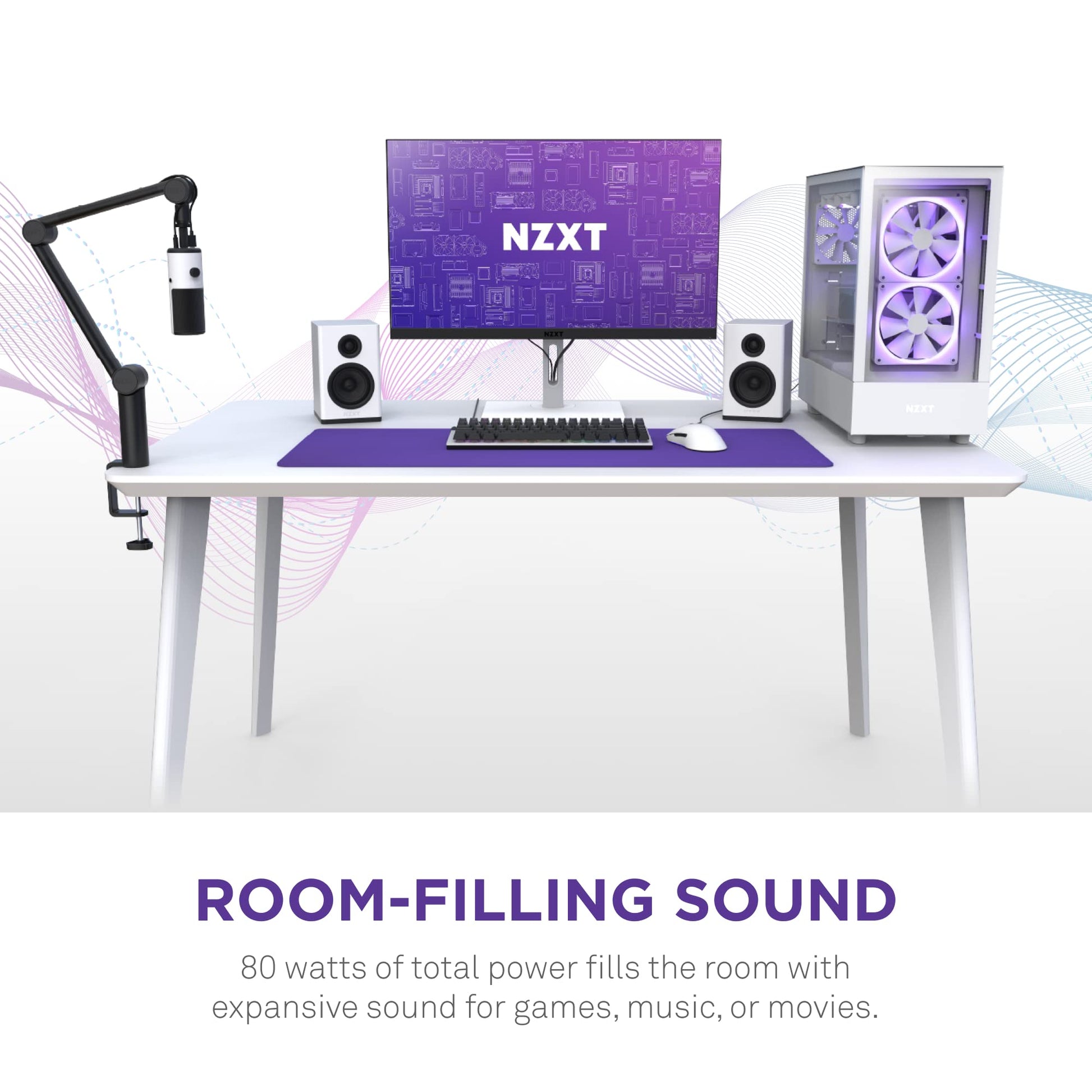 Parlantes de Escritorio Gaming NZXT Blanco con Diseño tipo Estantería y Tweeters de Domo de Seda