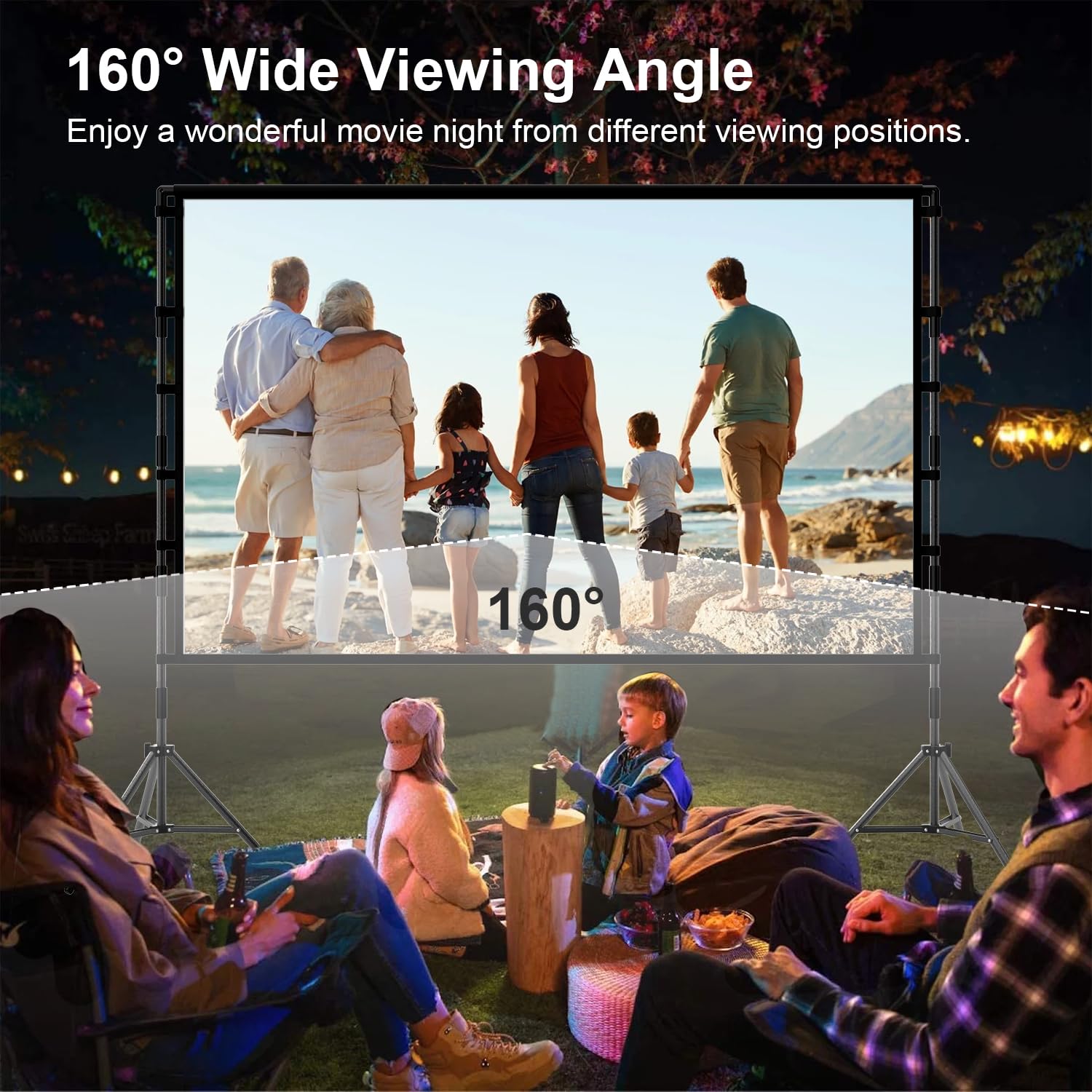 TOWOND - visualización de proyector portátil de 120 pulgadas con respaldo negro, visualización de proyección para interiores 16:9 4K HD sin arrugas con bolsa de transporte para noche de cine en el