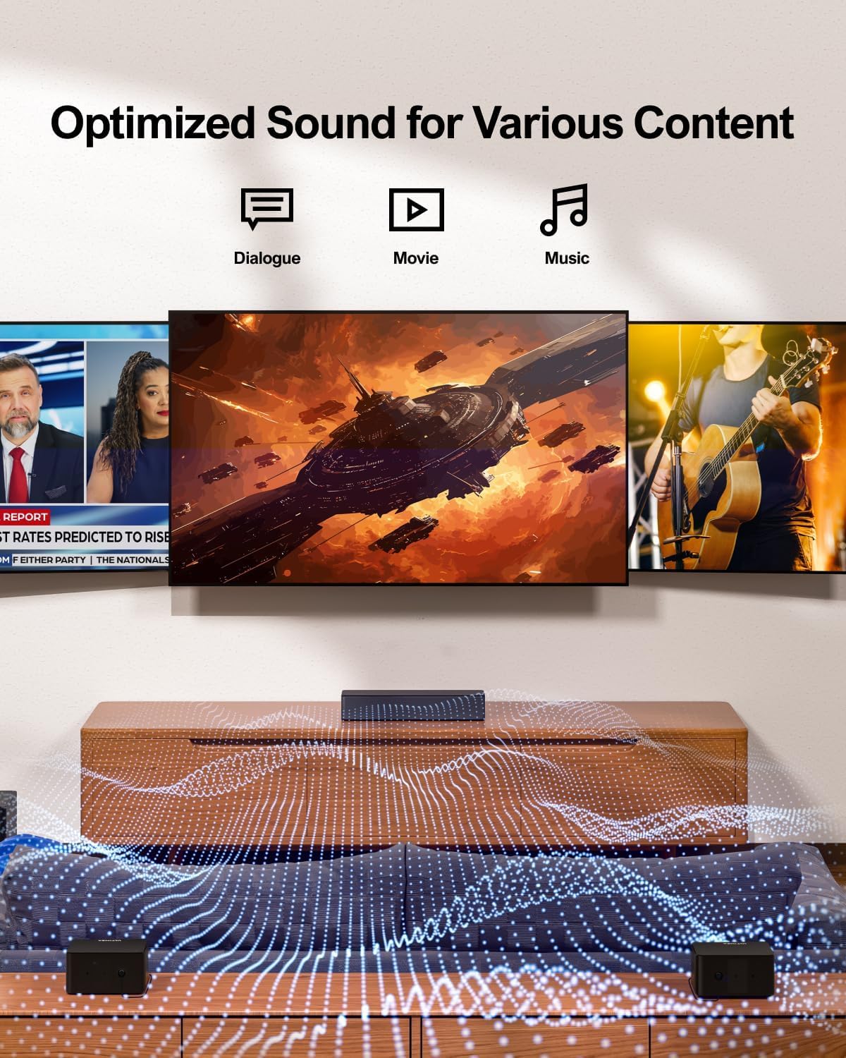 ULTIMEA - Barra de sonido envolvente virtual 5.1, sistema envolvente de cine en casa de 320 W con altavoces ajustables y subwoofer, barra de sonido para altavoces de TV, barra de sonido para Smart TV,