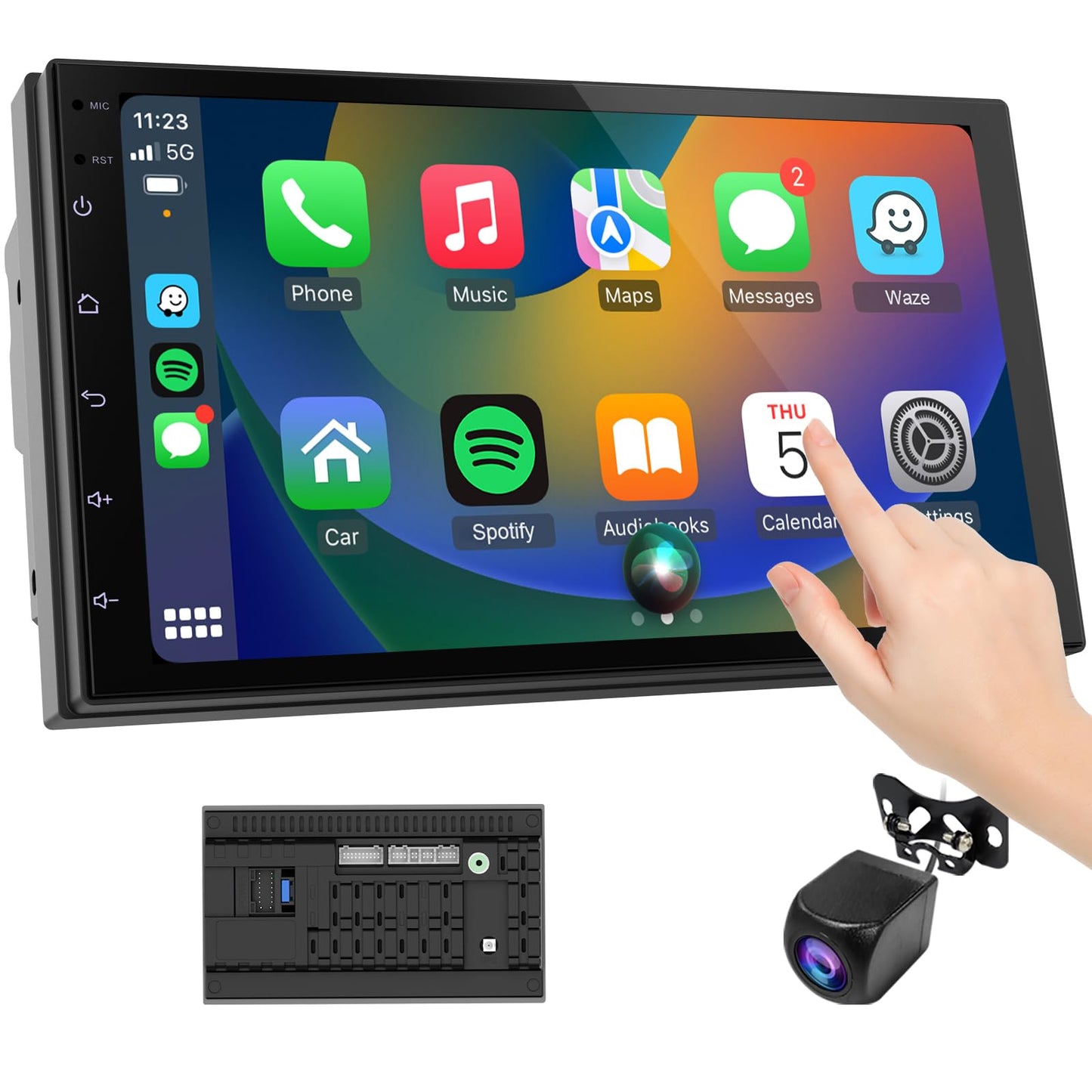 Haudio CarPlay - visualización inalámbrica para Coche y Android Auto Head Unit - visualización táctil de 7 Pulgadas Doble DIN estéreo (2+64GB)