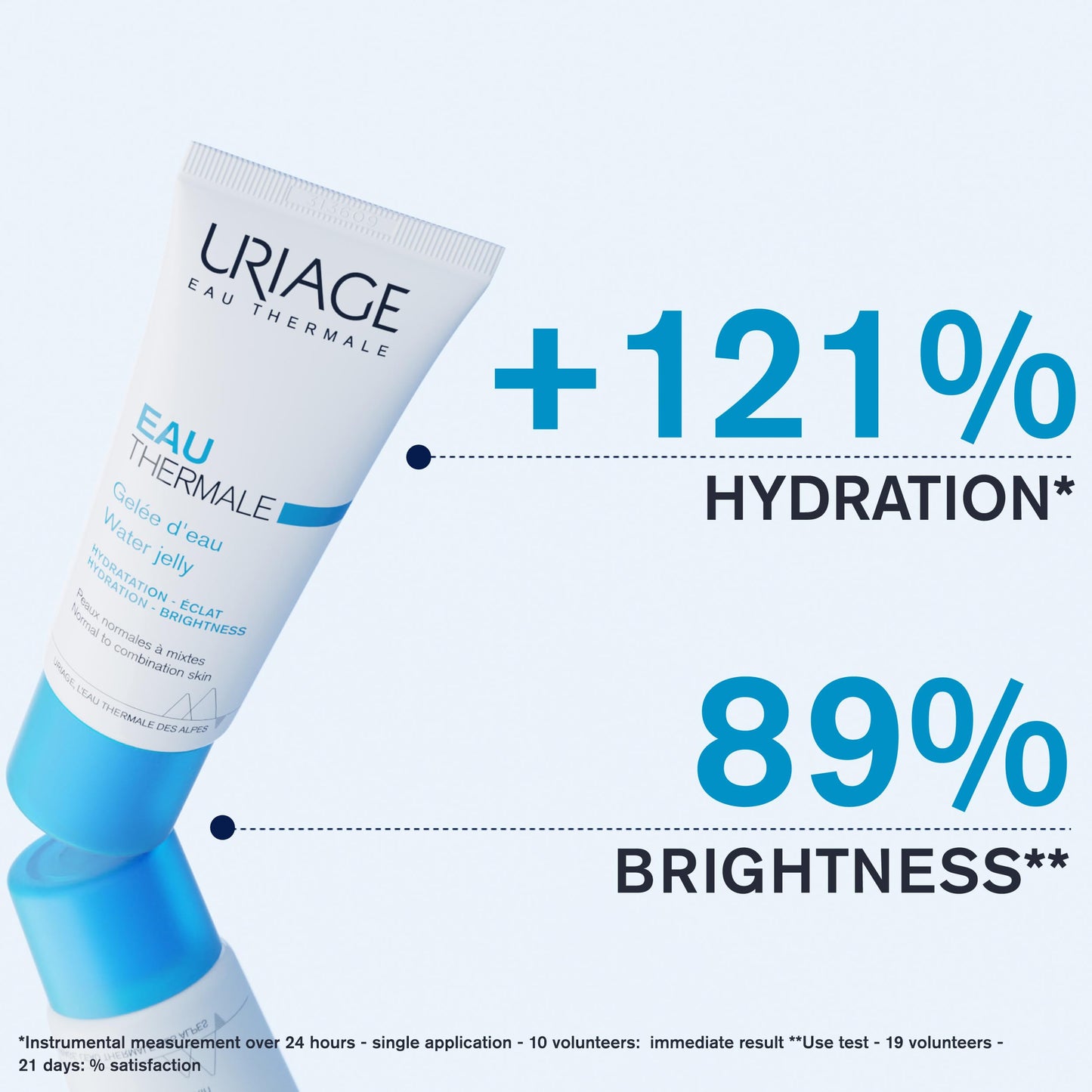 Uriage Eau Thermale gel hidratante con Ácido Hialurónico 40ml - 24H Hidratación Intensa y luminosidad. Gel facial fundente ligero y fresco para pieles normales a mixtas - Efecto refrescante y aroma fresco - No comedogénico