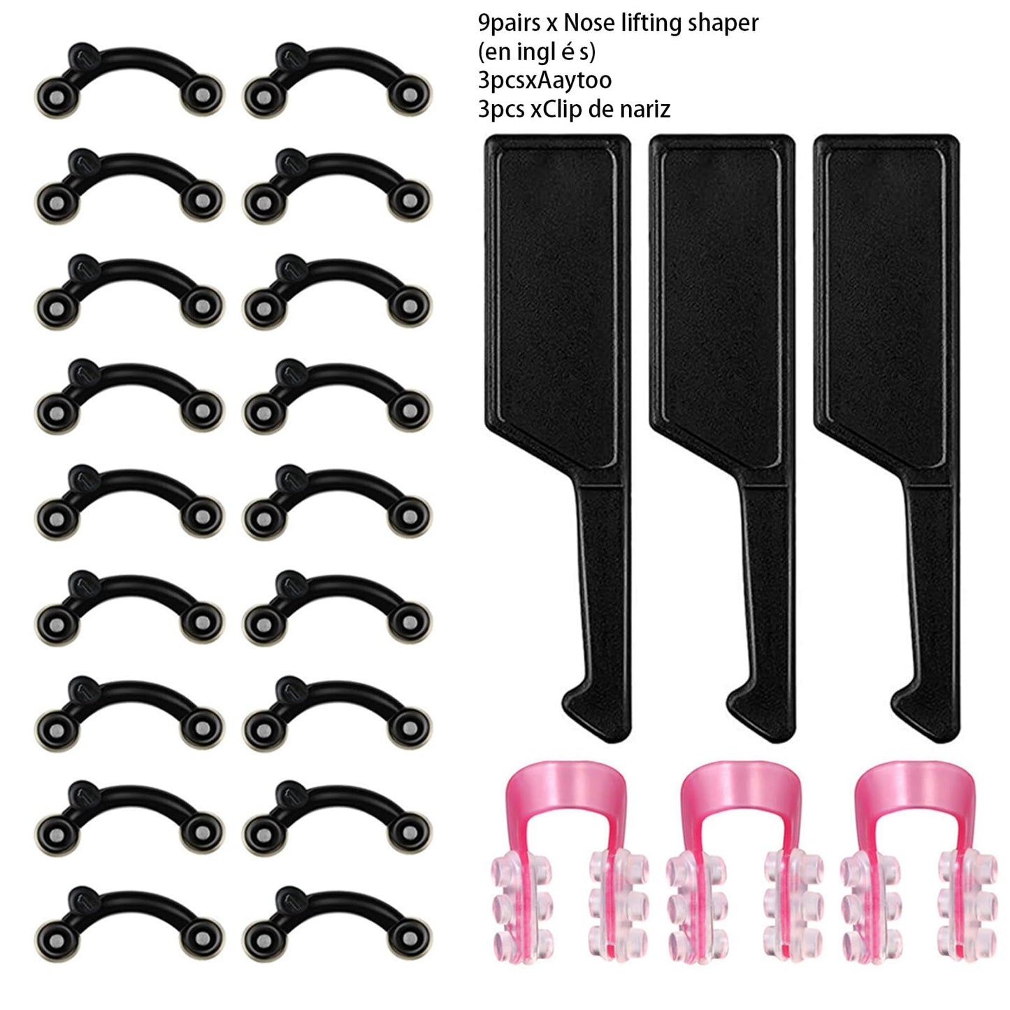 9 pares de moldeadores para levantar la nariz,3 herramientas auxiliares,3 pinzas para la nariz,Clip moldeador la nariz,Nose Up Lifting Shaper Clip,Nariz Levante Corrector de Herramientas de Belleza