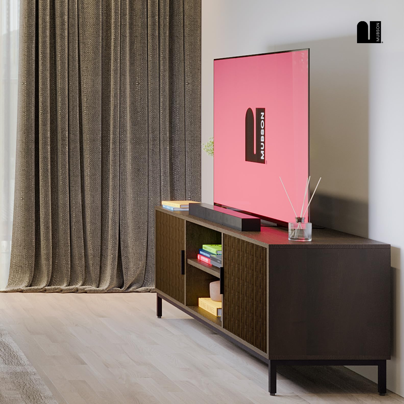 Mueble para TV MUBSON Gris 150x40 cm con 4 Compartimientos para Consolas o Bocinas