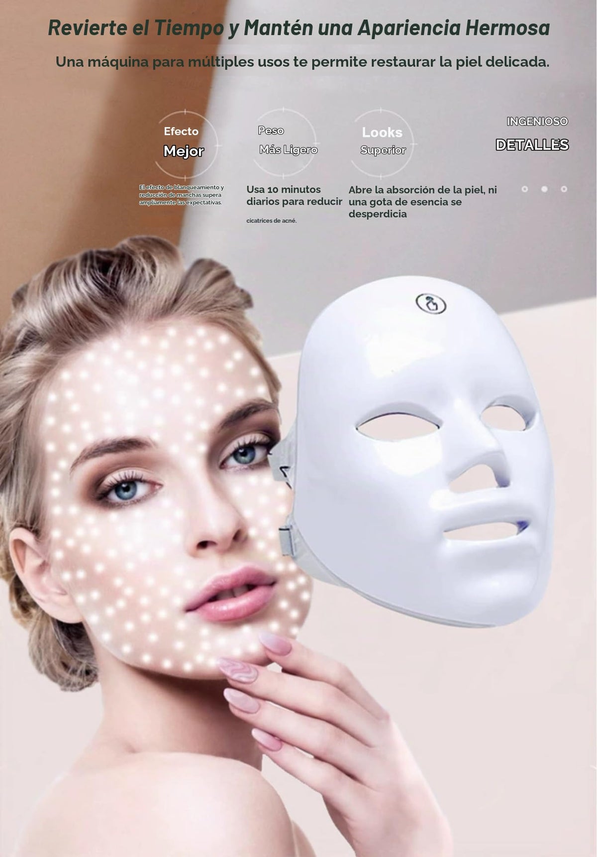 Jooley - Máscara facial LED para terapia de luz, 7 colores LED, portátil y recargable, 1 unidad, rojo y blanco