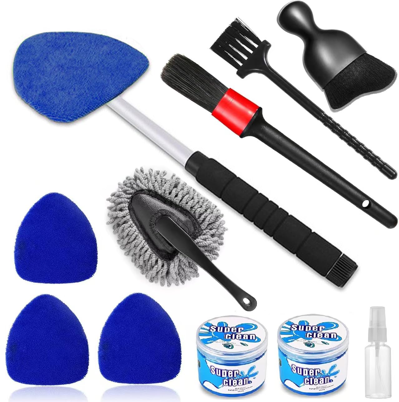 Korins 11Pzs Juego de Cepillos para Coches, Kit de Limpieza del Coche, Cepillo para Limpieza de Interiores, Herramienta de Limpieza de Parabrisas, Kit de Lavado para Interior Exterior