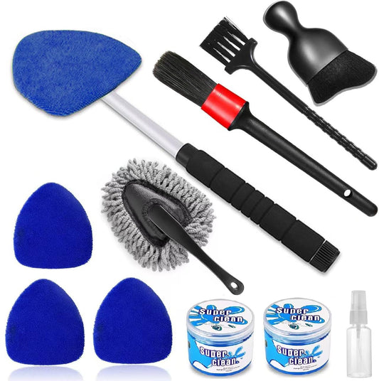 Korins 11Pzs Juego de Cepillos para Coches, Kit de Limpieza del Coche, Cepillo para Limpieza de Interiores, Herramienta de Limpieza de Parabrisas, Kit de Lavado para Interior Exterior