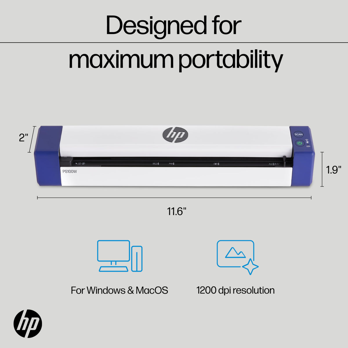 Escáner Portátil HP PS100W Wi-Fi para Computadora Portátil