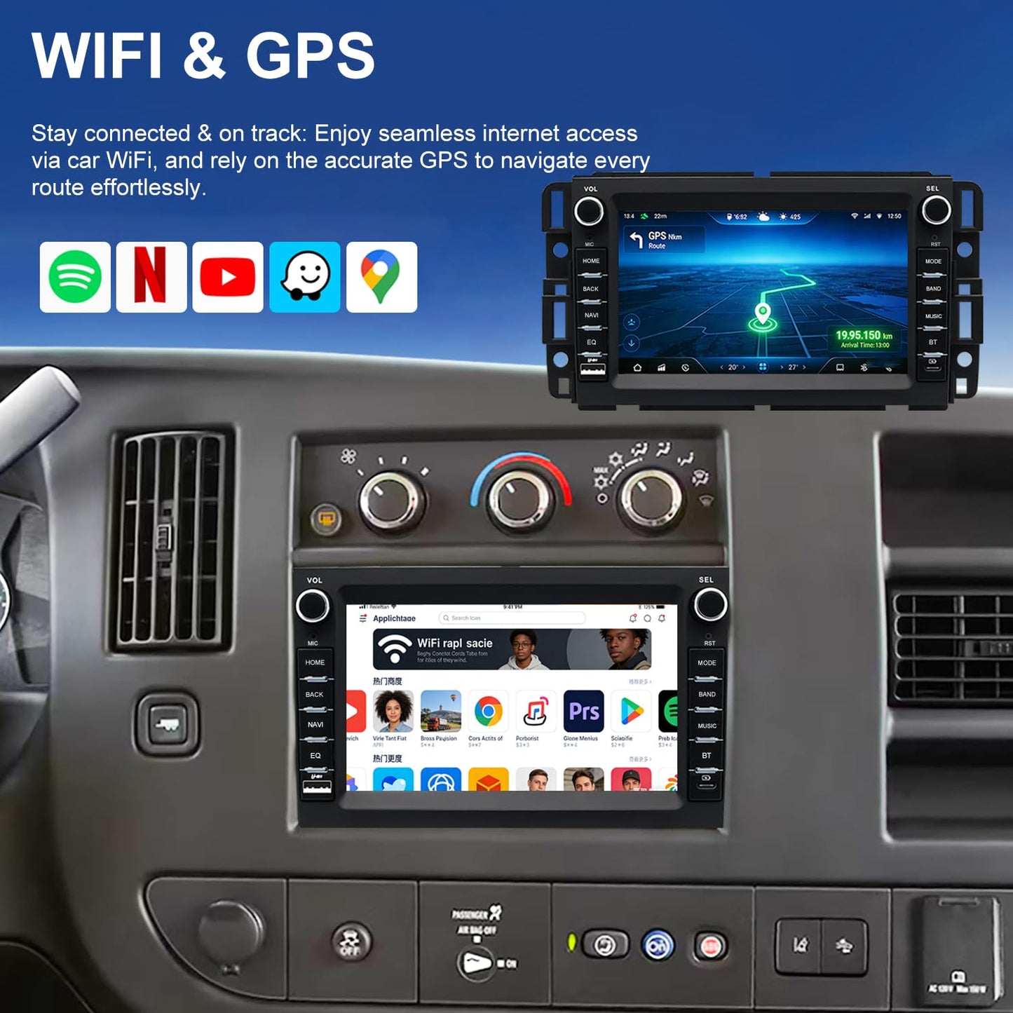 Hyperego Radio Android para Express Van 1500/2500/3500 2008-2026, Traverse 2009-2012, Monte Carlo 2006-2007, Buick Enclave 7‘’ Pantalla táctil, estéreo para Auto, CarPlay, Android Auto
